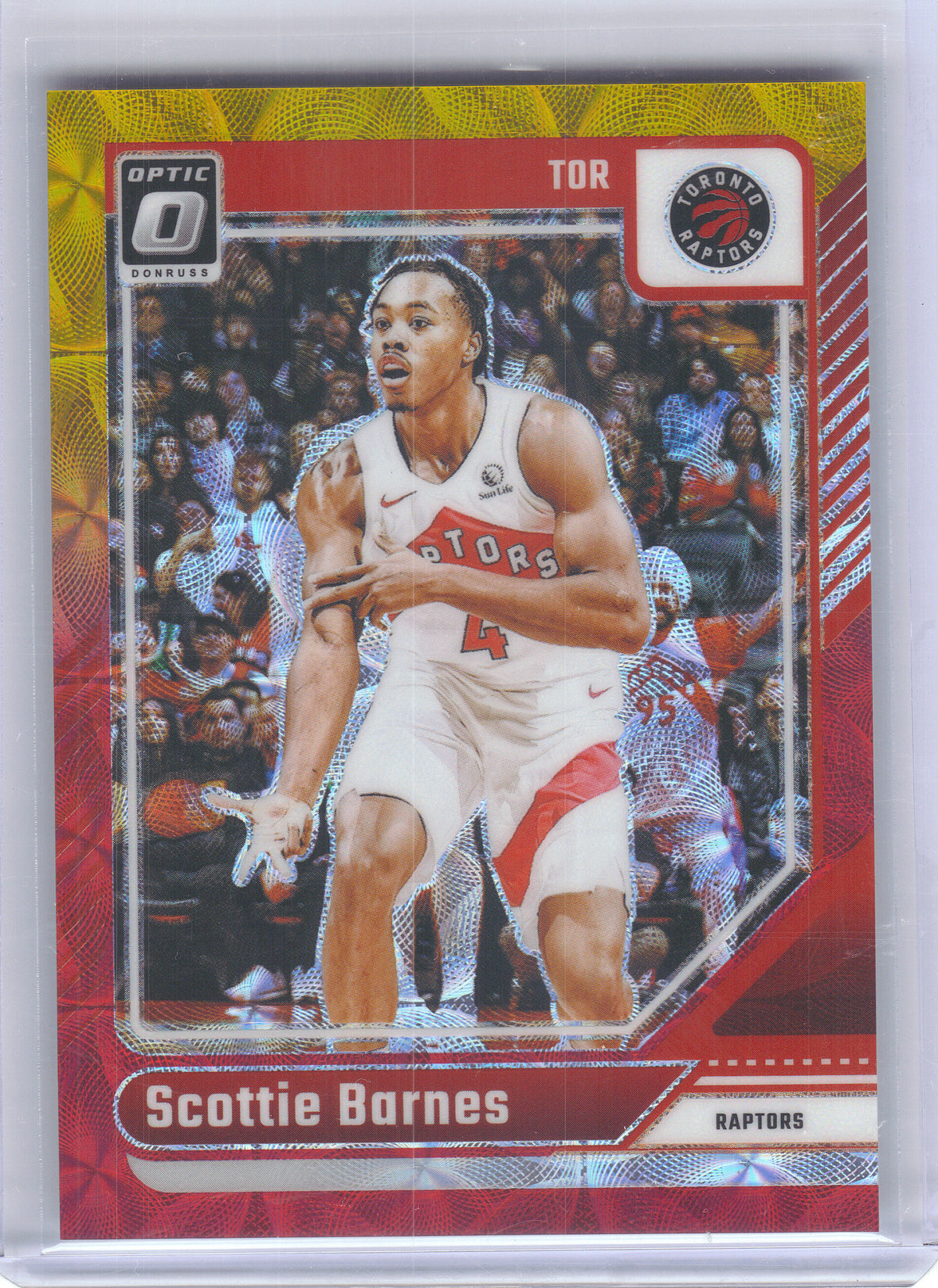 2024-25 Donruss Optic #8 Scottie Barnes Red and Gold International #/99 Toronto Raptors SN
