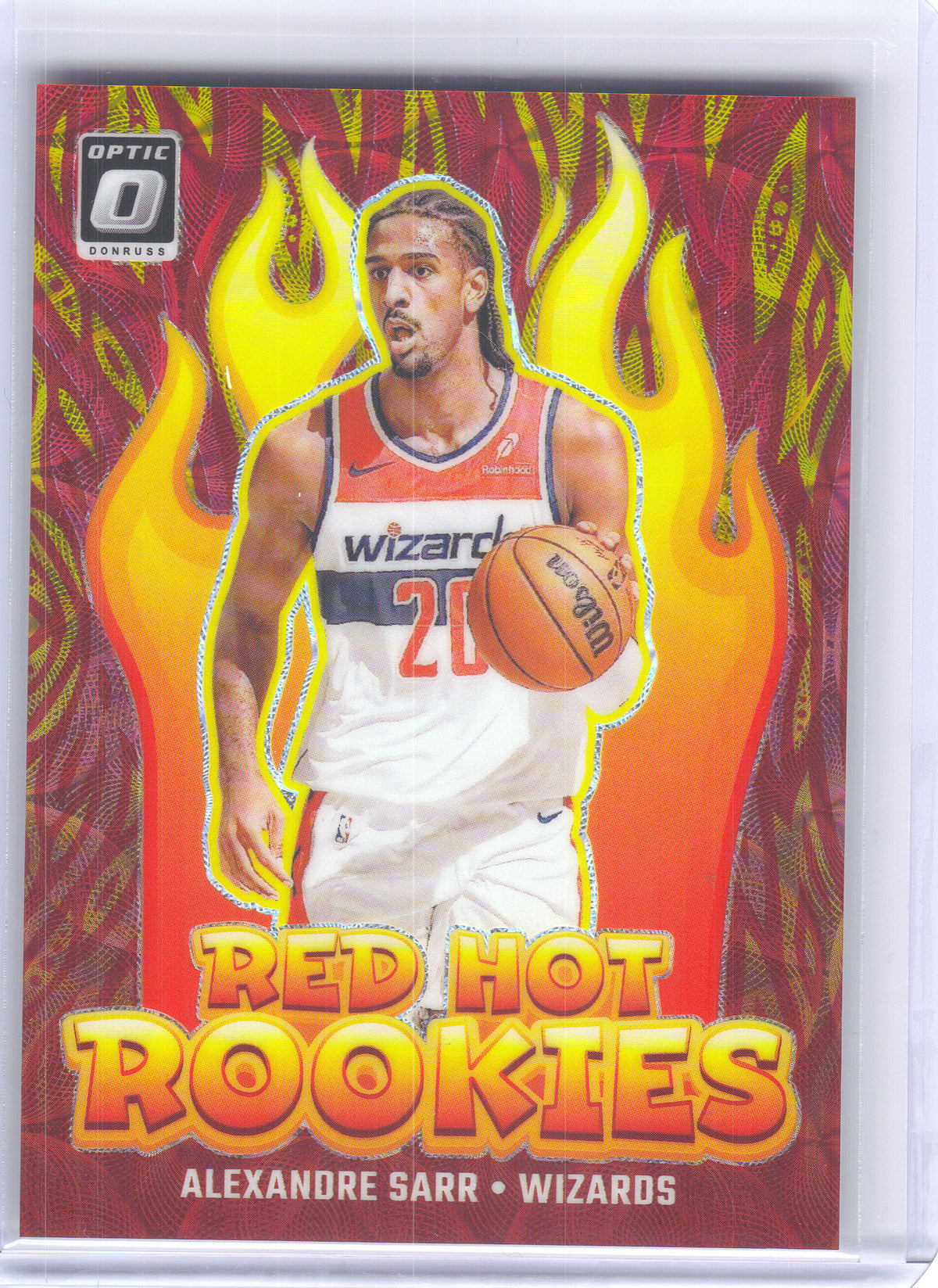 2024-25 Donruss Optic #2 Alexandre Sarr Red Hot Rookies Red and Gold International #/99 Washington Wizards SN