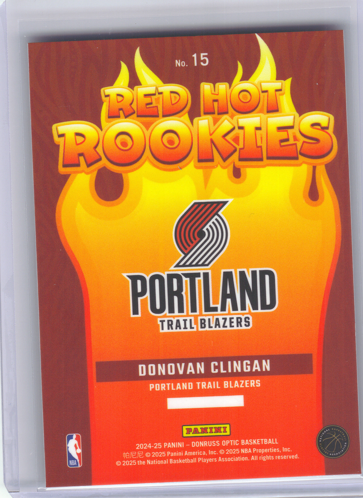 2024-25 Donruss Optic #15 Donovan Clingan Red Hot Rookies Holo Portland Trail Blazers