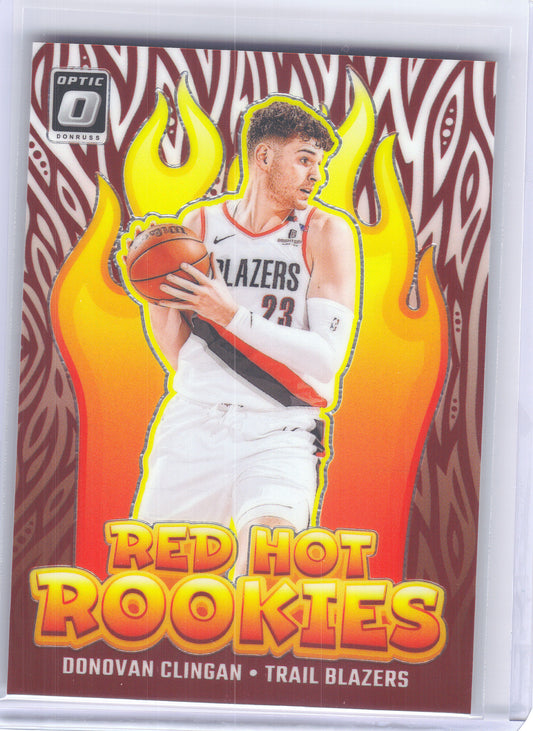 2024-25 Donruss Optic #15 Donovan Clingan Red Hot Rookies Holo Portland Trail Blazers