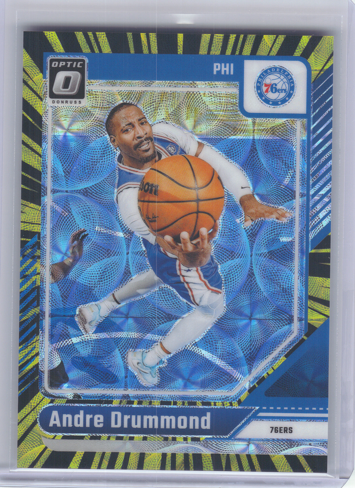 2024-25 Donruss Optic #221 Andre Drummond Electricity International #/75 Philadelphia 76ers SN
