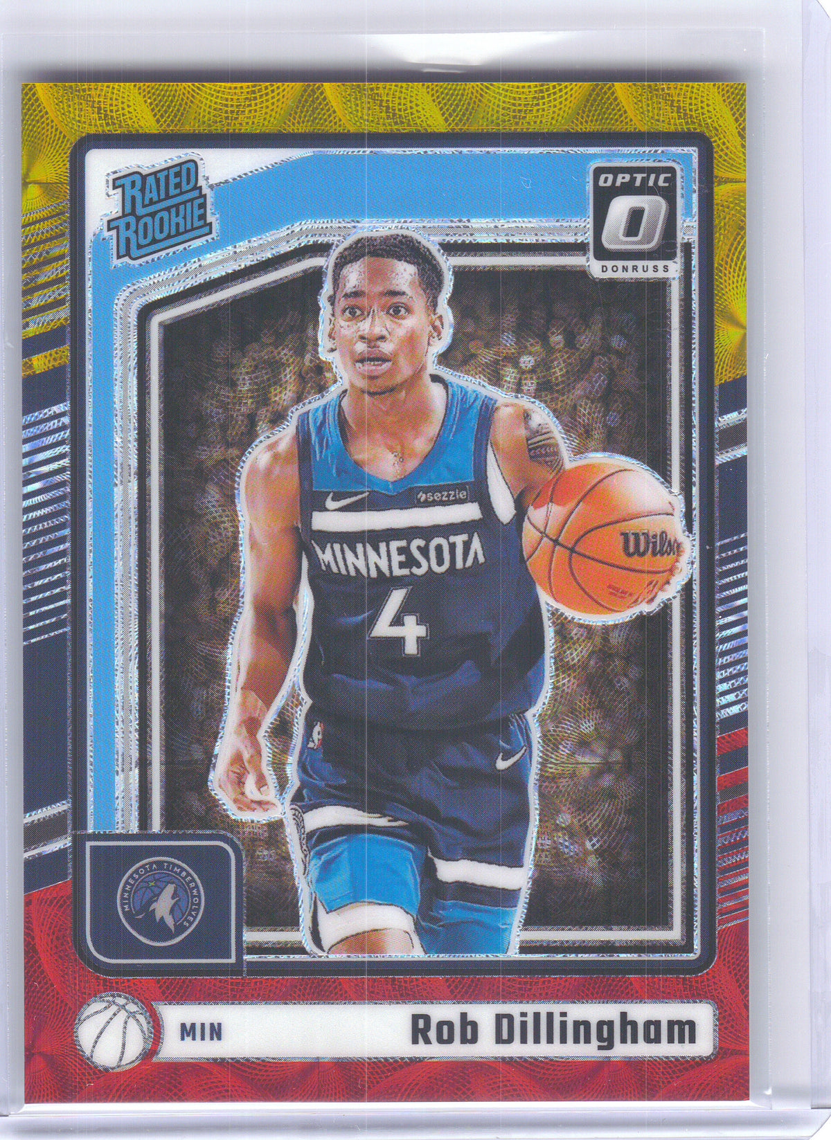 2024-25 Donruss Optic #259 Rob Dillingham Red and Gold International #/99 Minnesota Timberwolves SN, RC