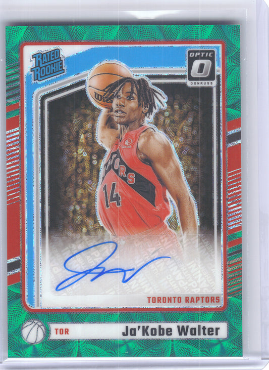 2024-25 Donruss Optic #333 Ja'Kobe Walter Green International #/25 Toronto Raptors SN, RC, AU