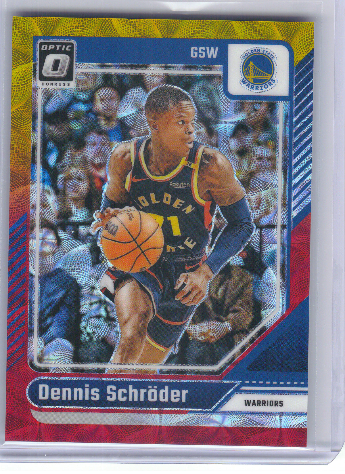 2024-25 Donruss Optic #84 Dennis Schroder Red and Gold International #/99 Golden State Warriors SN