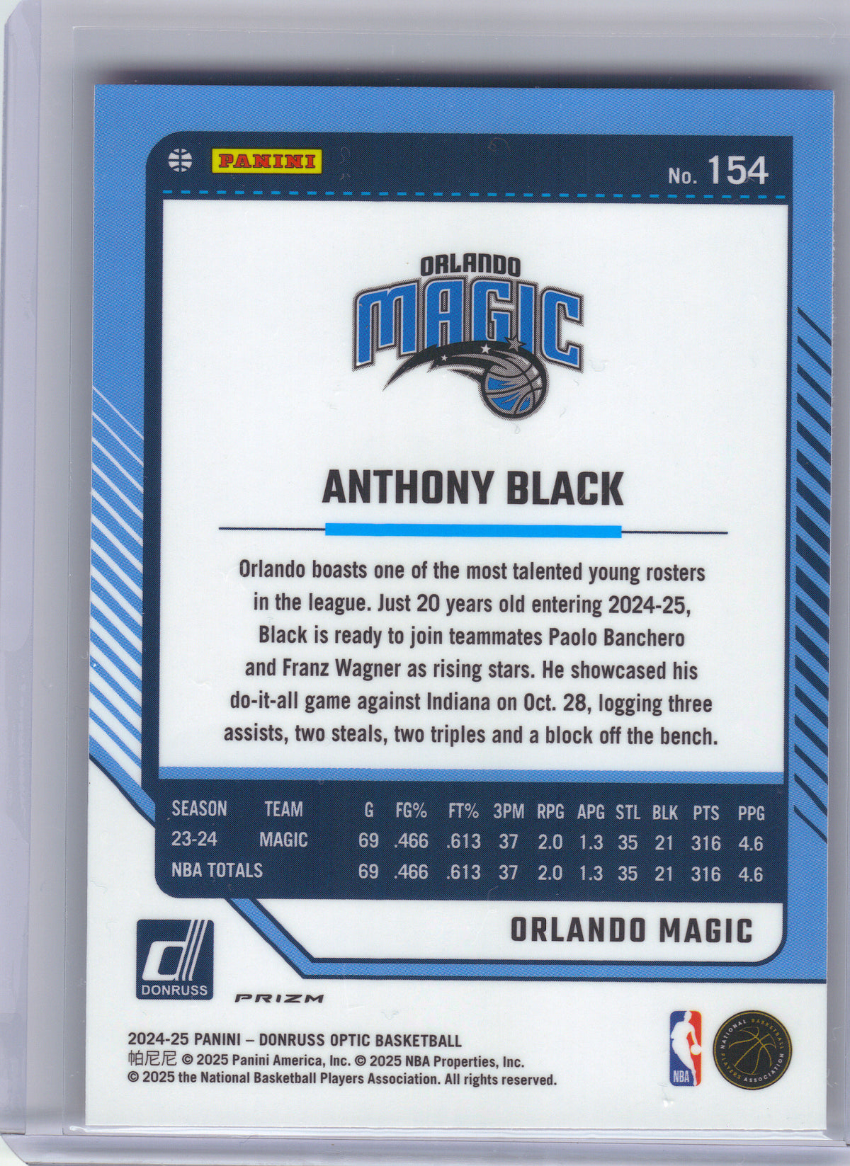 2024-25 Donruss Optic #154 Anthony Black Red International Orlando Magic