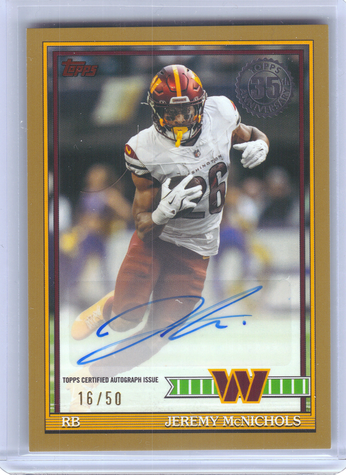 2026 Topps Flagship #91AC-JMC Jeremy McNichols 1991 Topps Football Autographs Gold #/50 Washington Commanders SN, AU