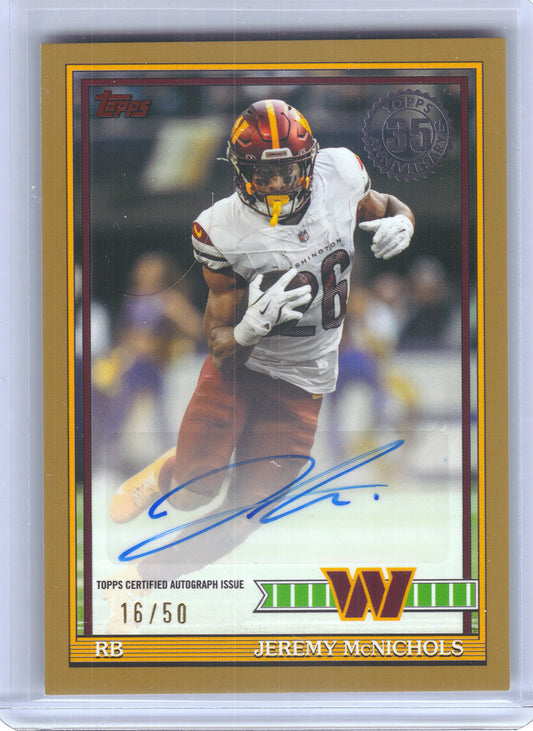 2026 Topps Flagship #91AC-JMC Jeremy McNichols 1991 Topps Football Autographs Gold #/50 Washington Commanders SN, AU