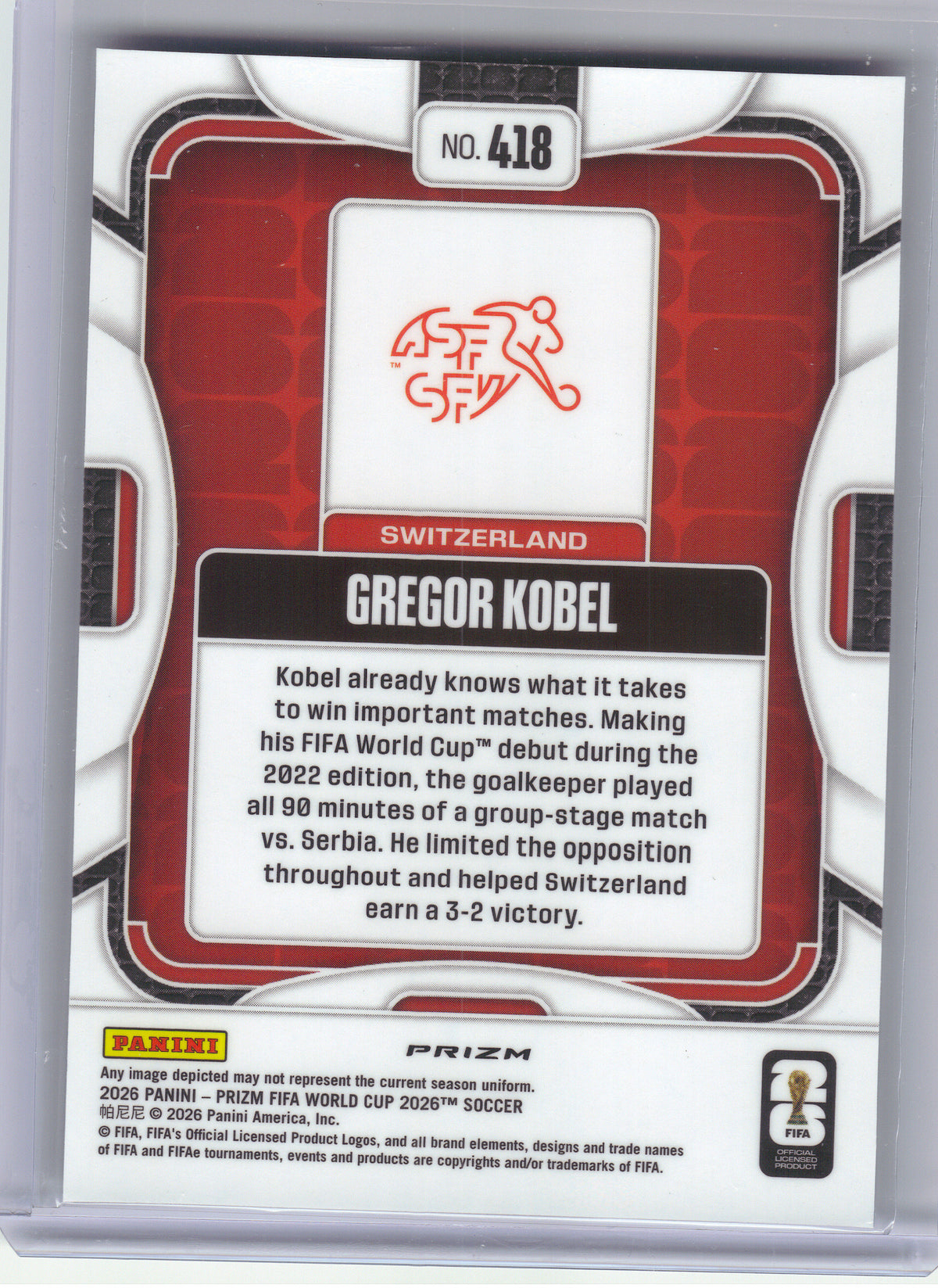 2026 Panini Prizm FIFA World Cup #418 Gregor Kobel Disco Prizms Switzerland