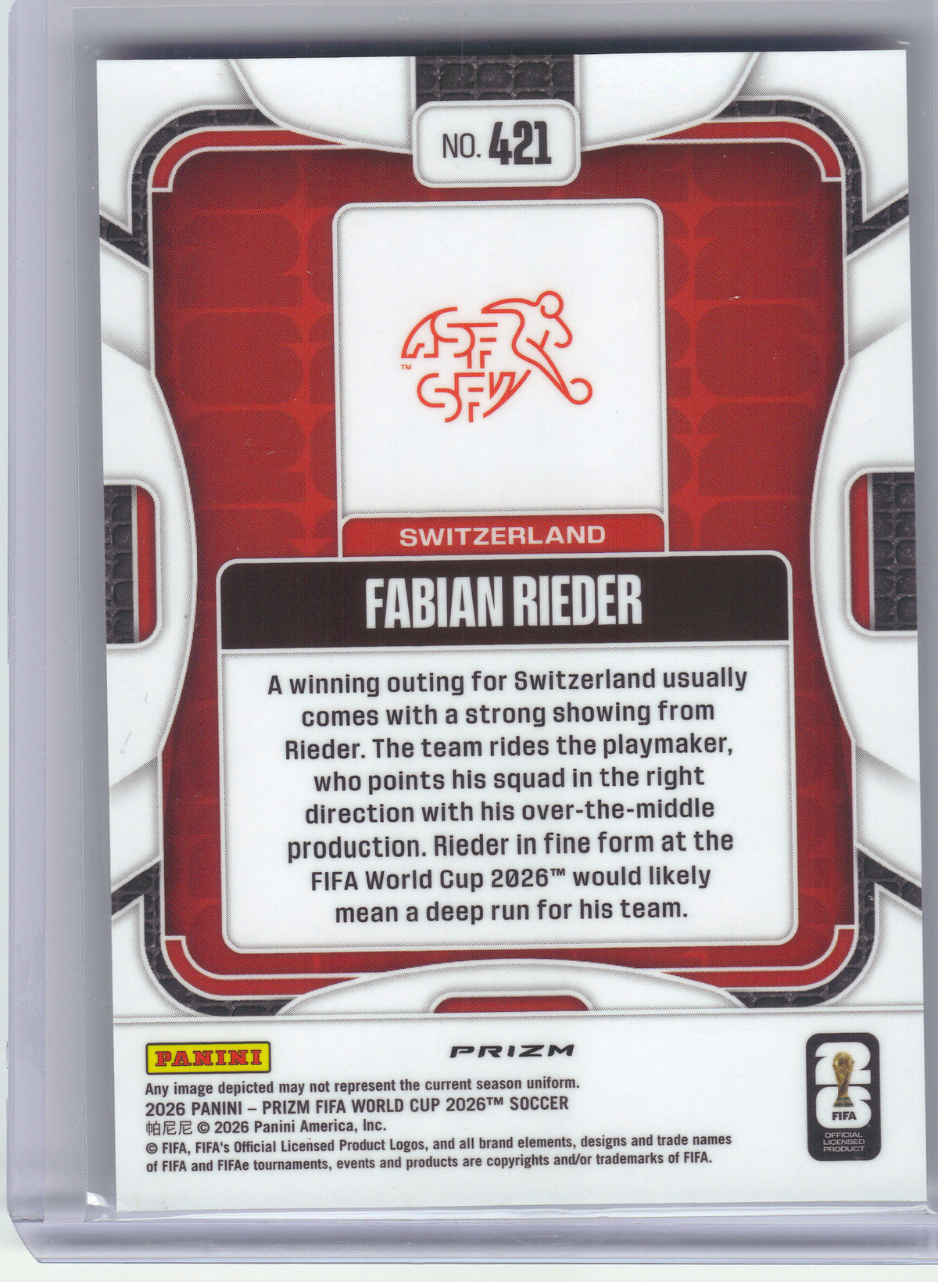 2026 Panini Prizm FIFA World Cup #421 Fabian Rieder Disco Prizms Switzerland