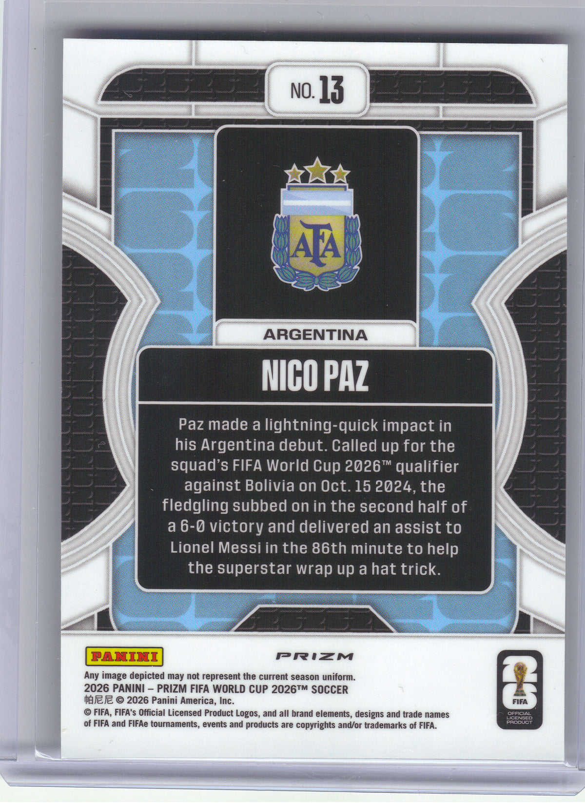2026 Panini Prizm FIFA World Cup #13 Nico Paz Phenomenon Silver Prizms Argentina