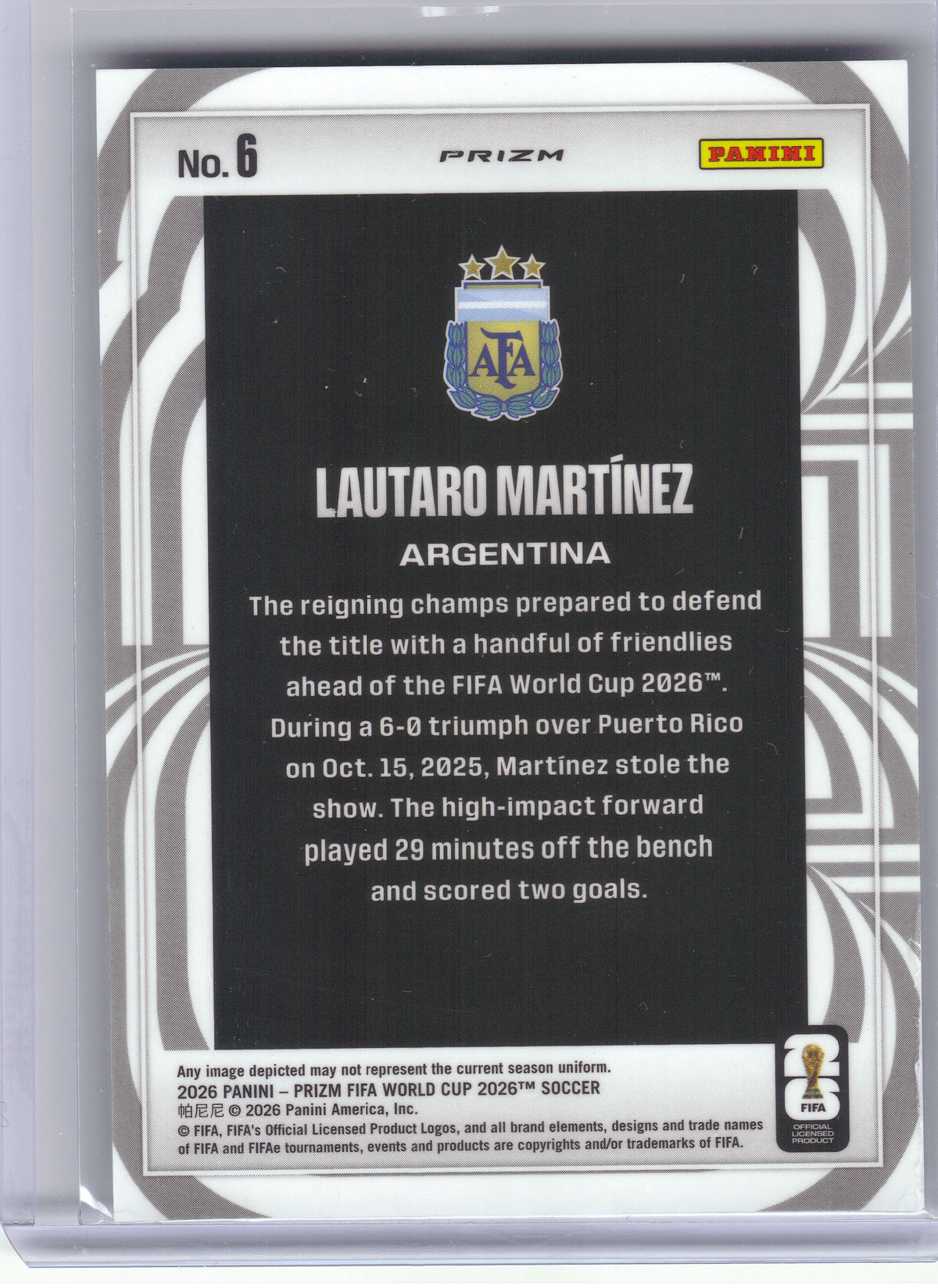 2026 Panini Prizm FIFA World Cup #6 Lautaro Martinez Screamers Argentina