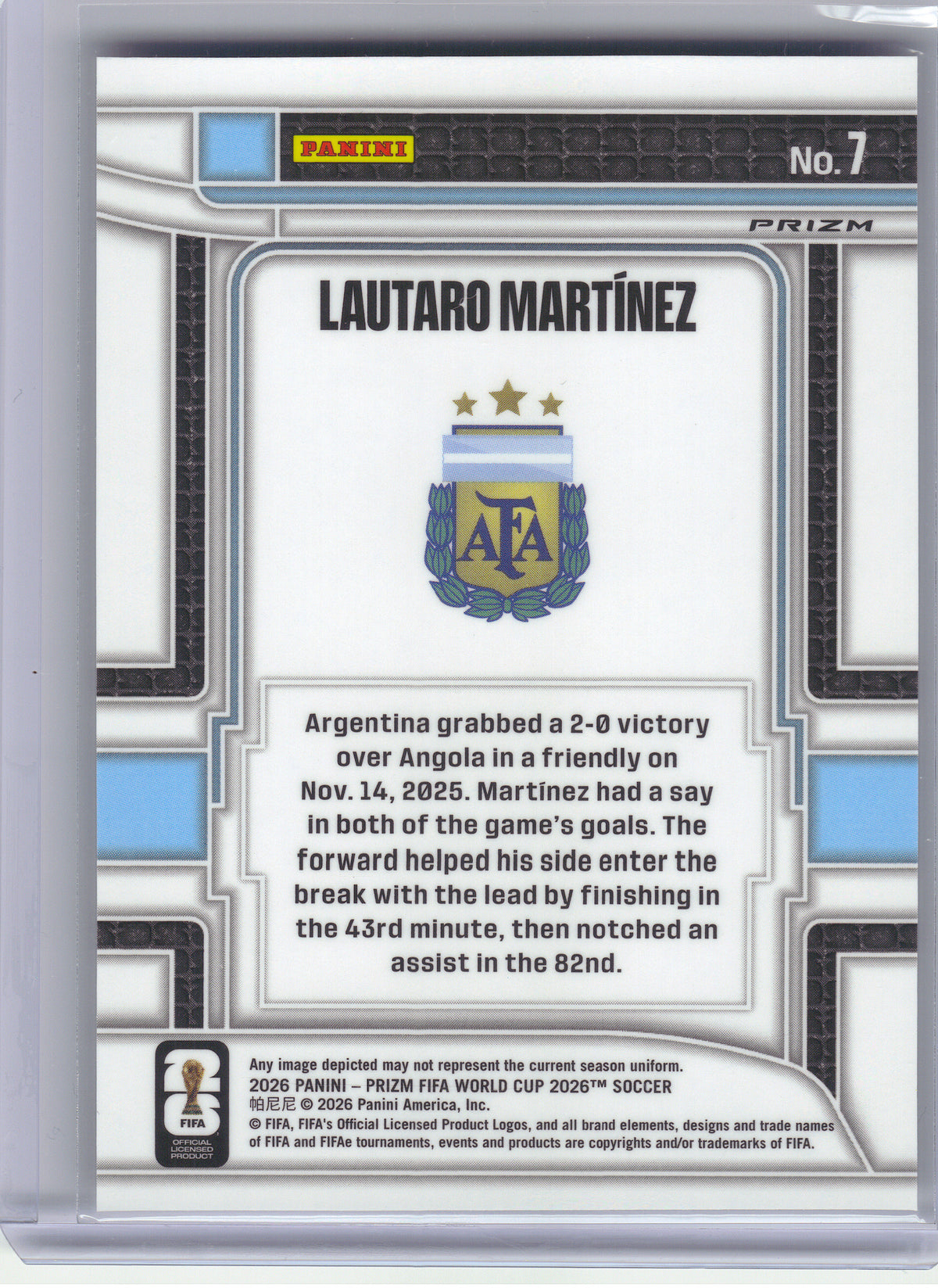 2026 Panini Prizm FIFA World Cup #7 Lautaro Martinez Scorers Club Silver Prizms Argentina