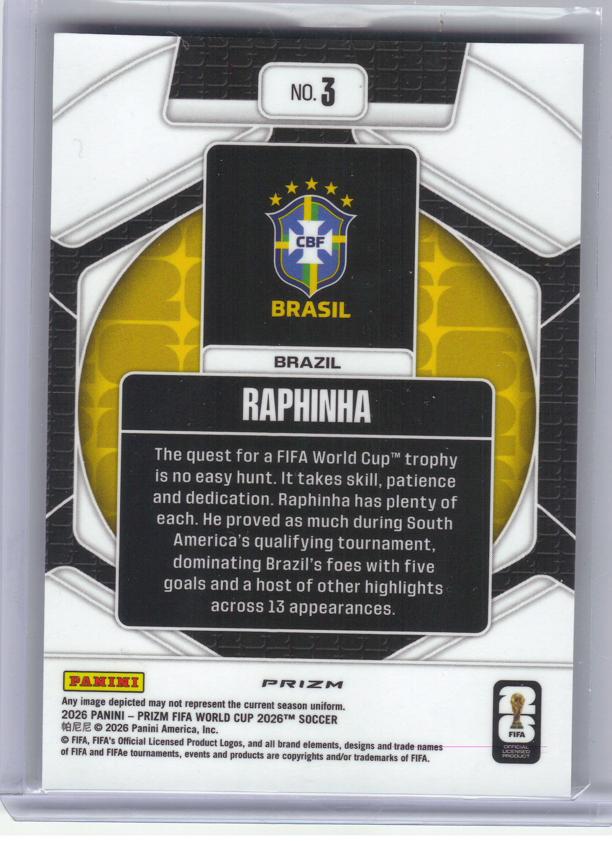 2026 Panini Prizm FIFA World Cup #3 Raphinha Trophy Hunting Wave Prizms Brazil