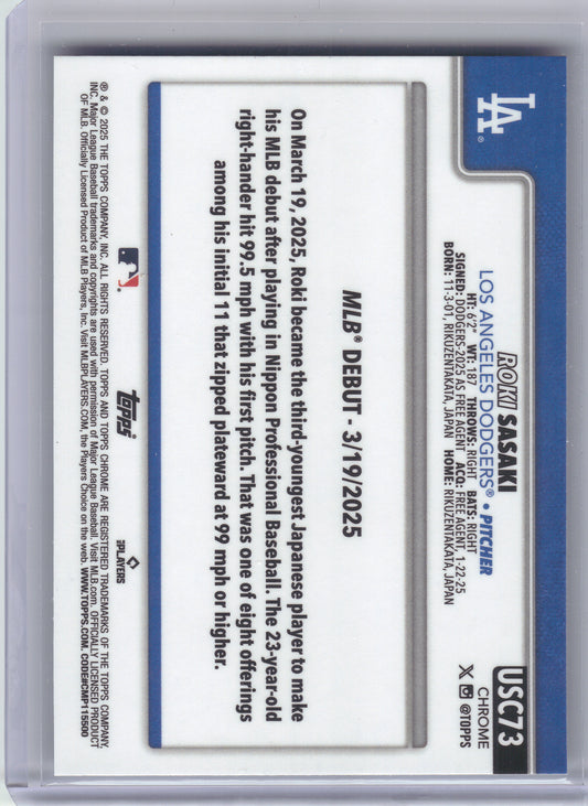 2025 Topps Chrome Update #USC73 Roki Sasaki Sepia Refractors Los Angeles Dodgers