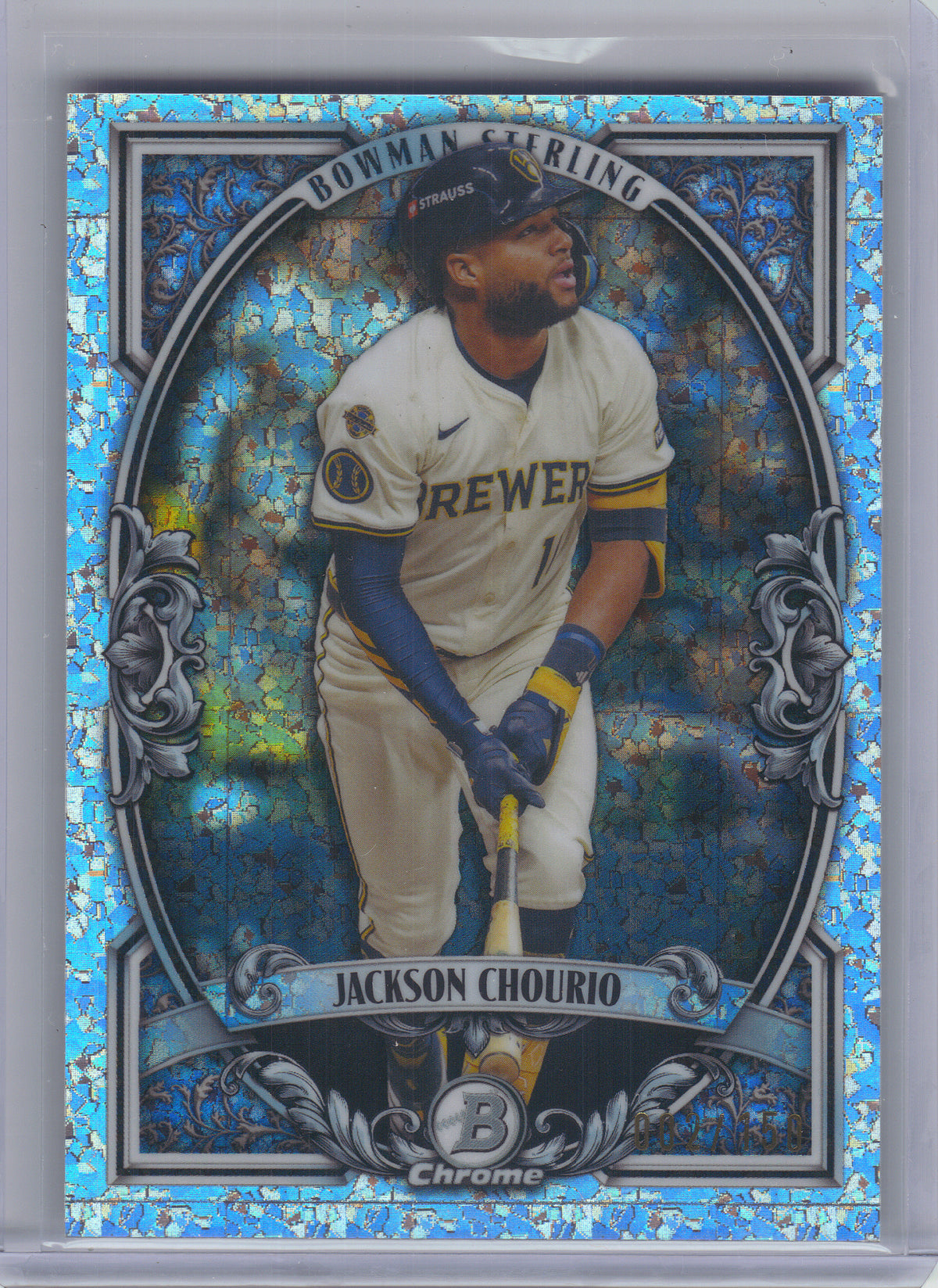 2026 Bowman #BST-1 Jackson Chourio Bowman Sterling Mini Diamond Refractors #/150 Milwaukee Brewers SN