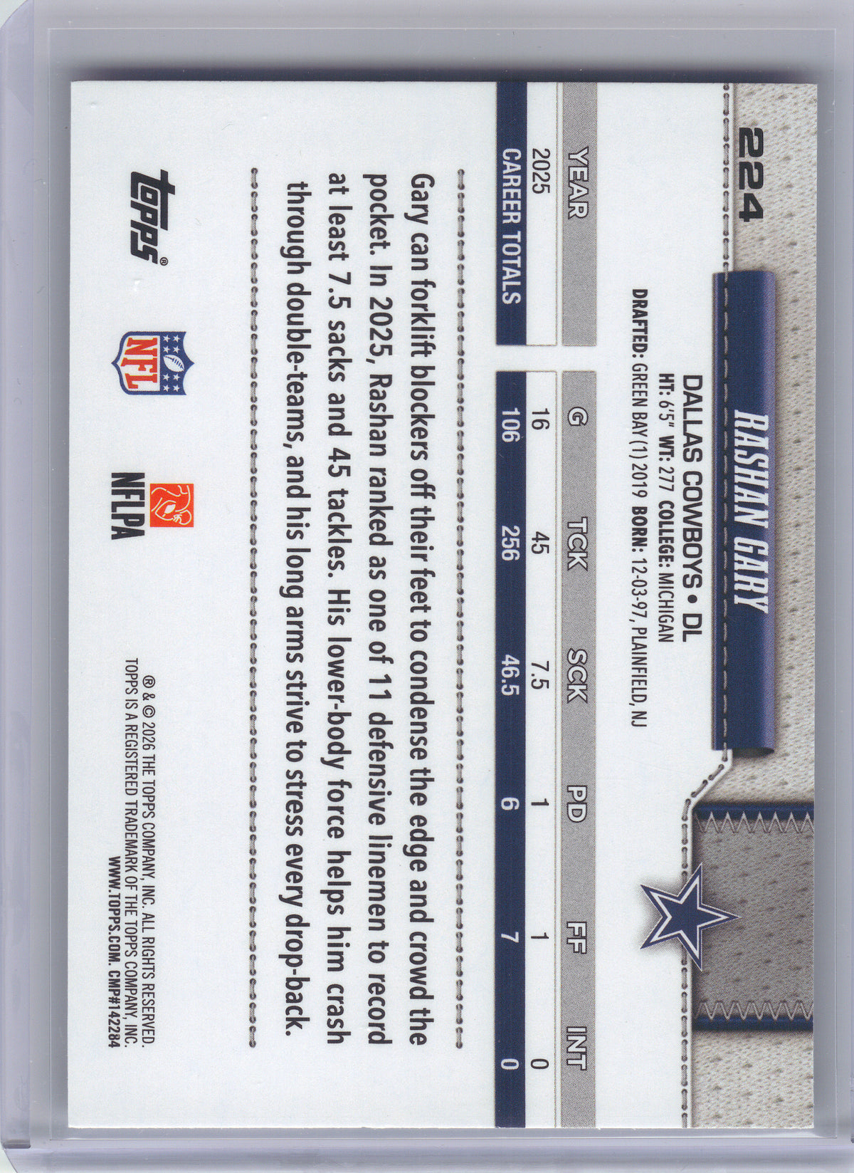 2026 Topps Flagship #224 Rashan Gary Dallas Cowboys