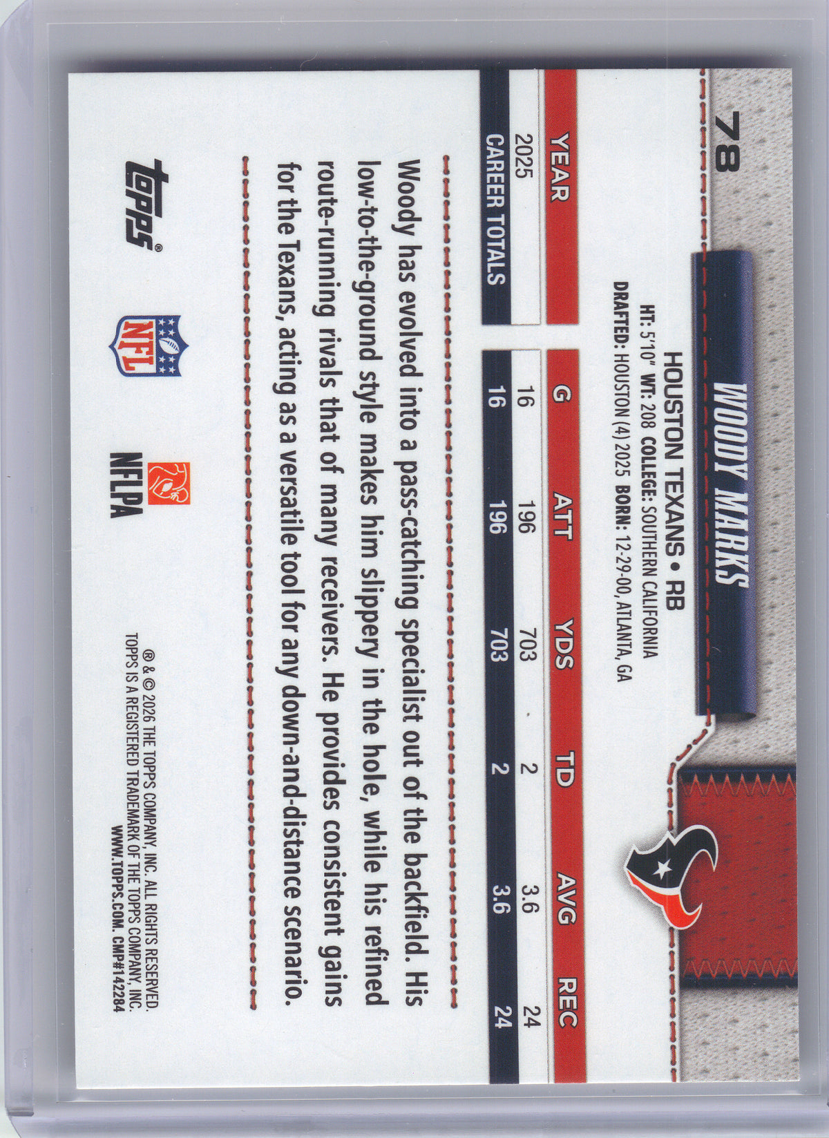 2026 Topps Flagship #78 Woody Marks Football Leather Foil Houston Texans