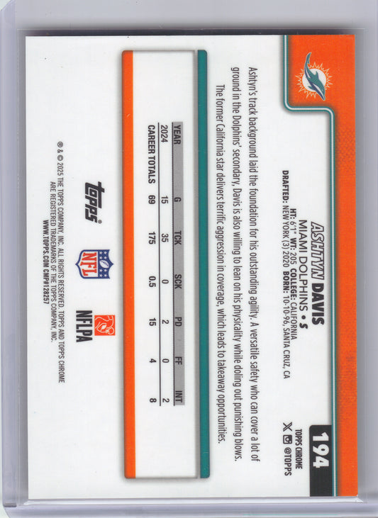 2025 Topps Chrome #194 Ashtyn Davis Orange Lava Refractor #/25 Miami Dolphins SN