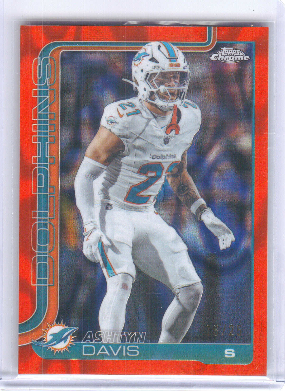 2025 Topps Chrome #194 Ashtyn Davis Orange Lava Refractor #/25 Miami Dolphins SN