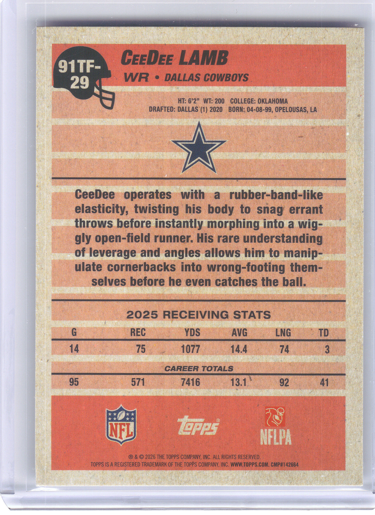 2026 Topps Flagship #91TF-29 CeeDee Lamb 1991 Topps Football Dallas Cowboys