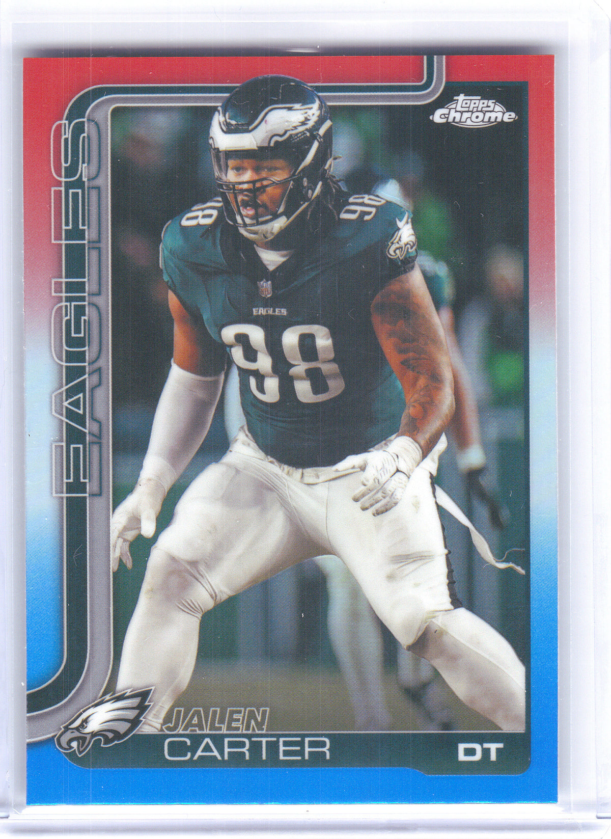 2025 Topps Chrome #250 Jalen Carter Red White and Blue Refractor Philadelphia Eagles