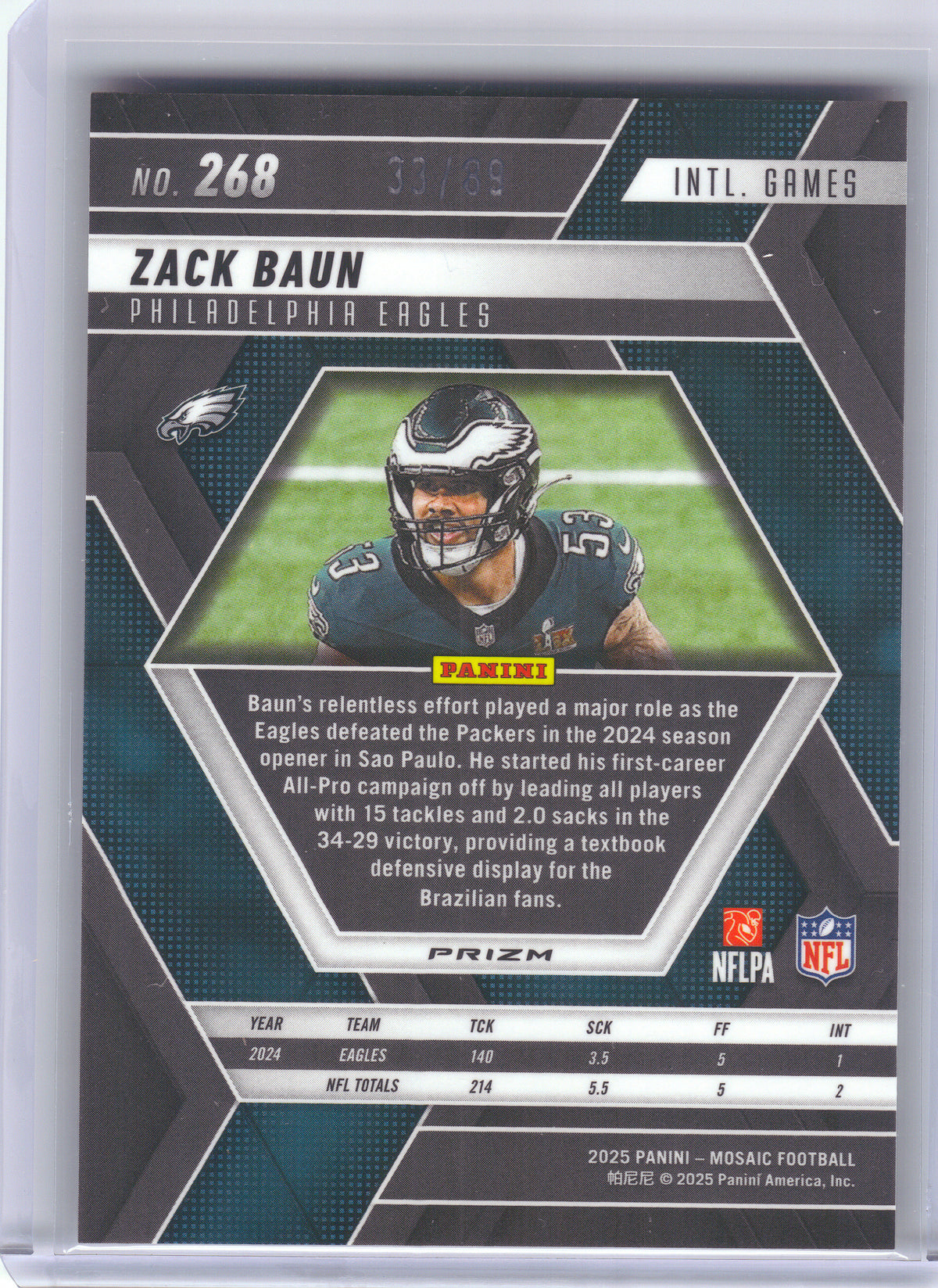 2025 Panini Mosaic #268 Zack Baun Mosaic Choice Red & Yellow #/89 Philadelphia Eagles SN