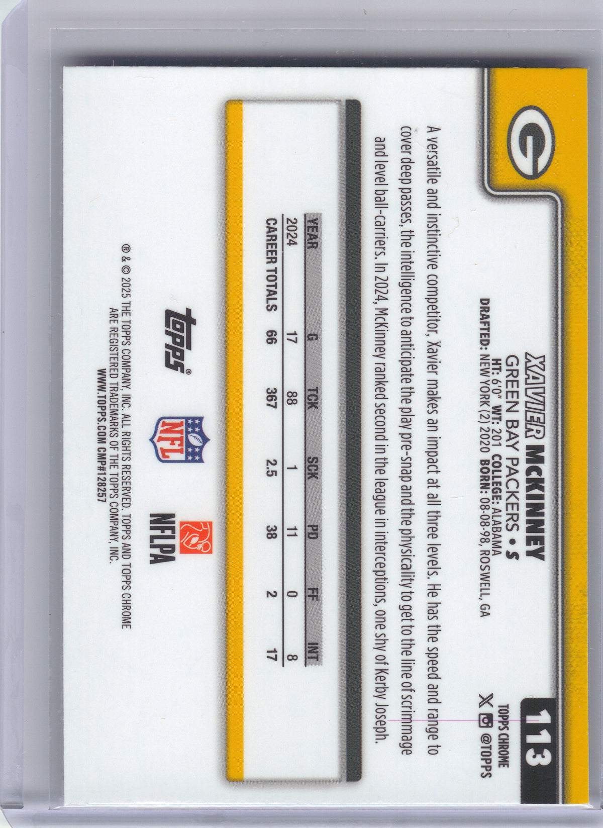 2025 Topps Chrome #113 Xavier McKinney X-Fractor Green Bay Packers