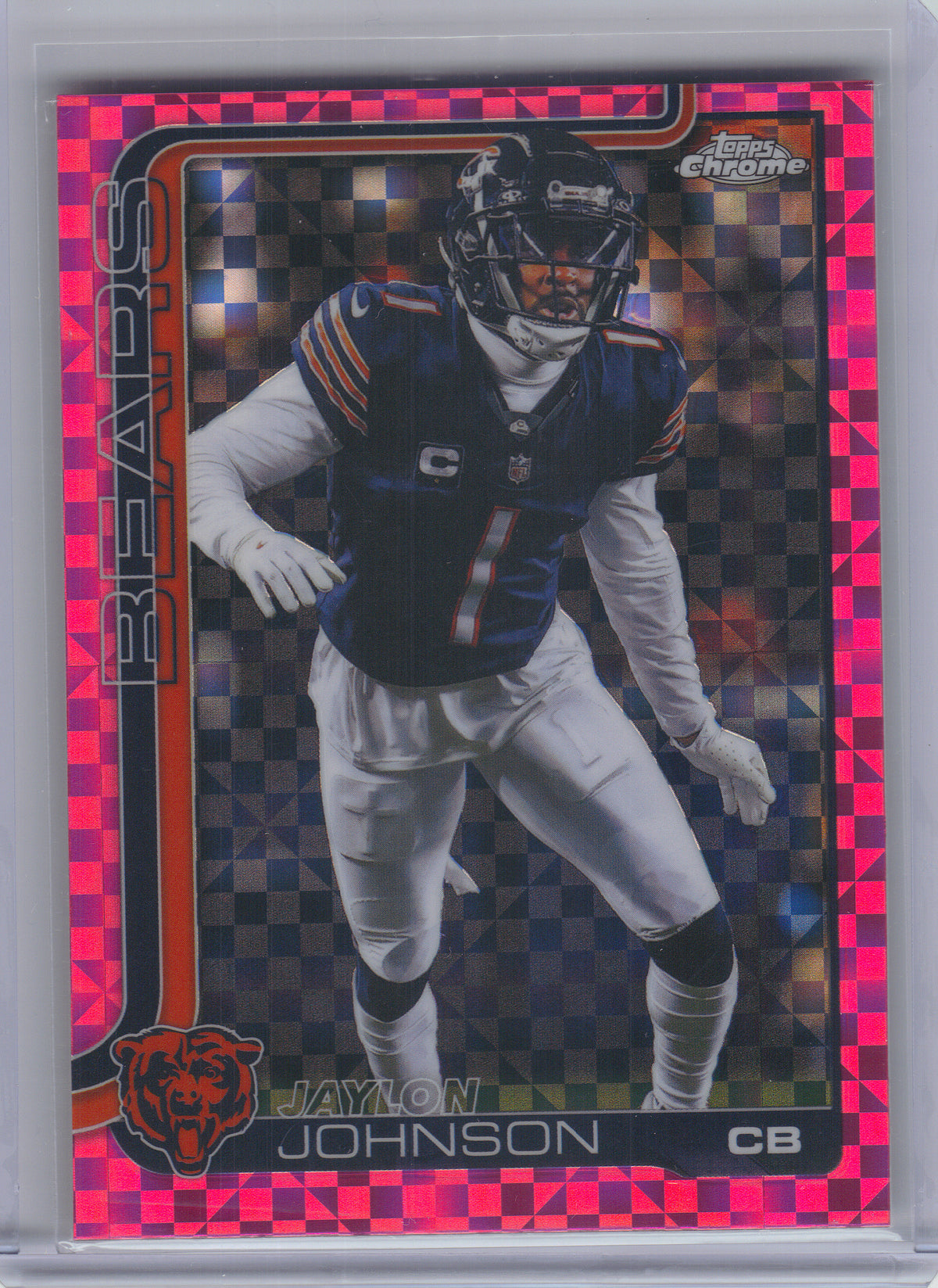 2025 Topps Chrome #57 Jaylon Johnson Hot Pink X-Fractor Chicago Bears