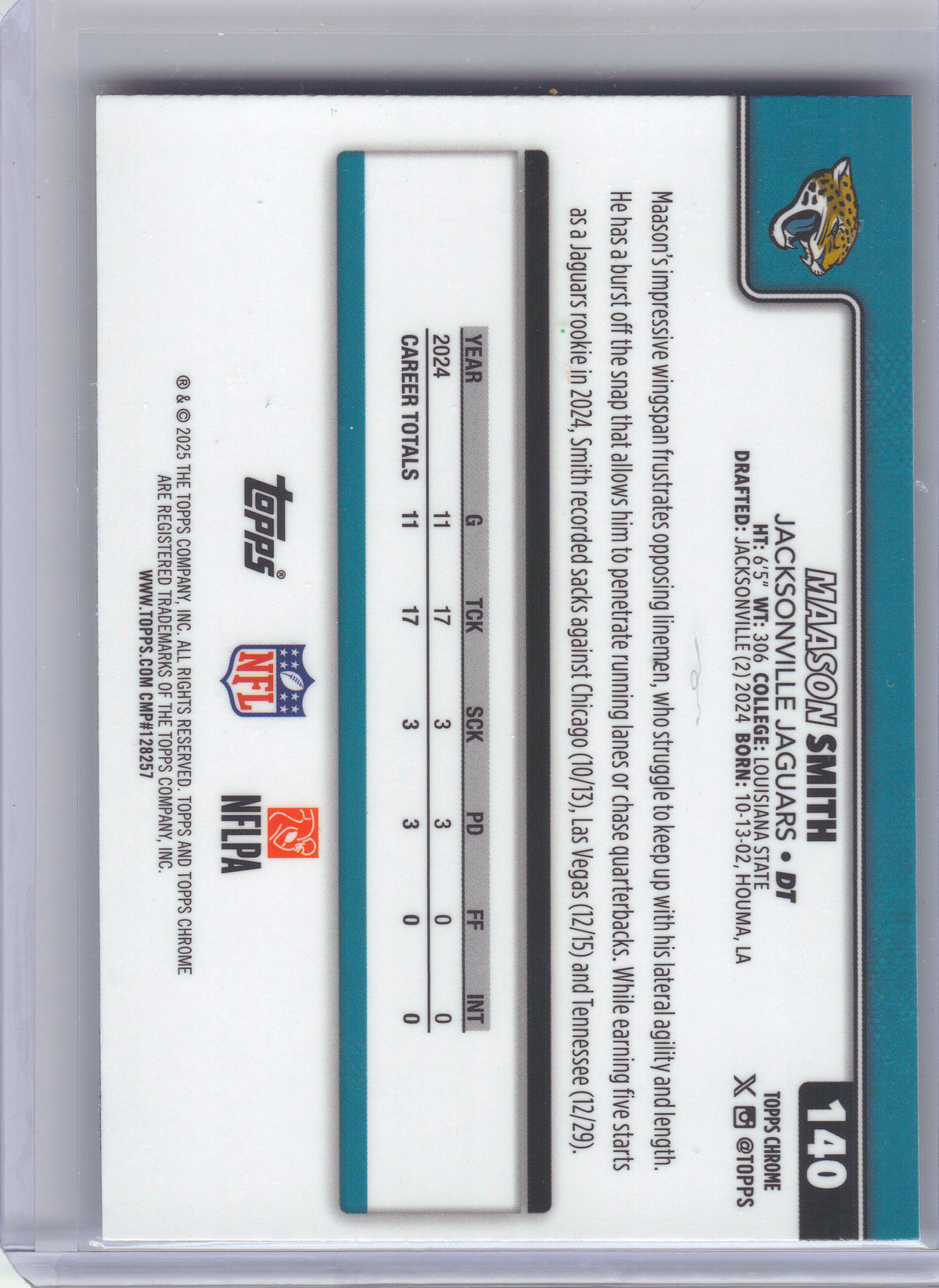 2025 Topps Chrome #140 Maason Smith Red White and Blue Refractor Jacksonville Jaguars