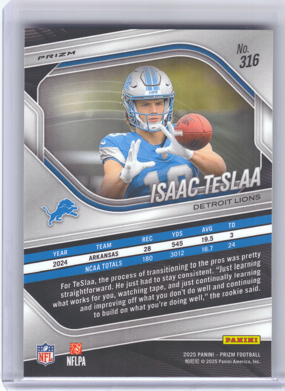 2025 Panini Prizm #316 Isaac TeSlaa Lazer Detroit Lions