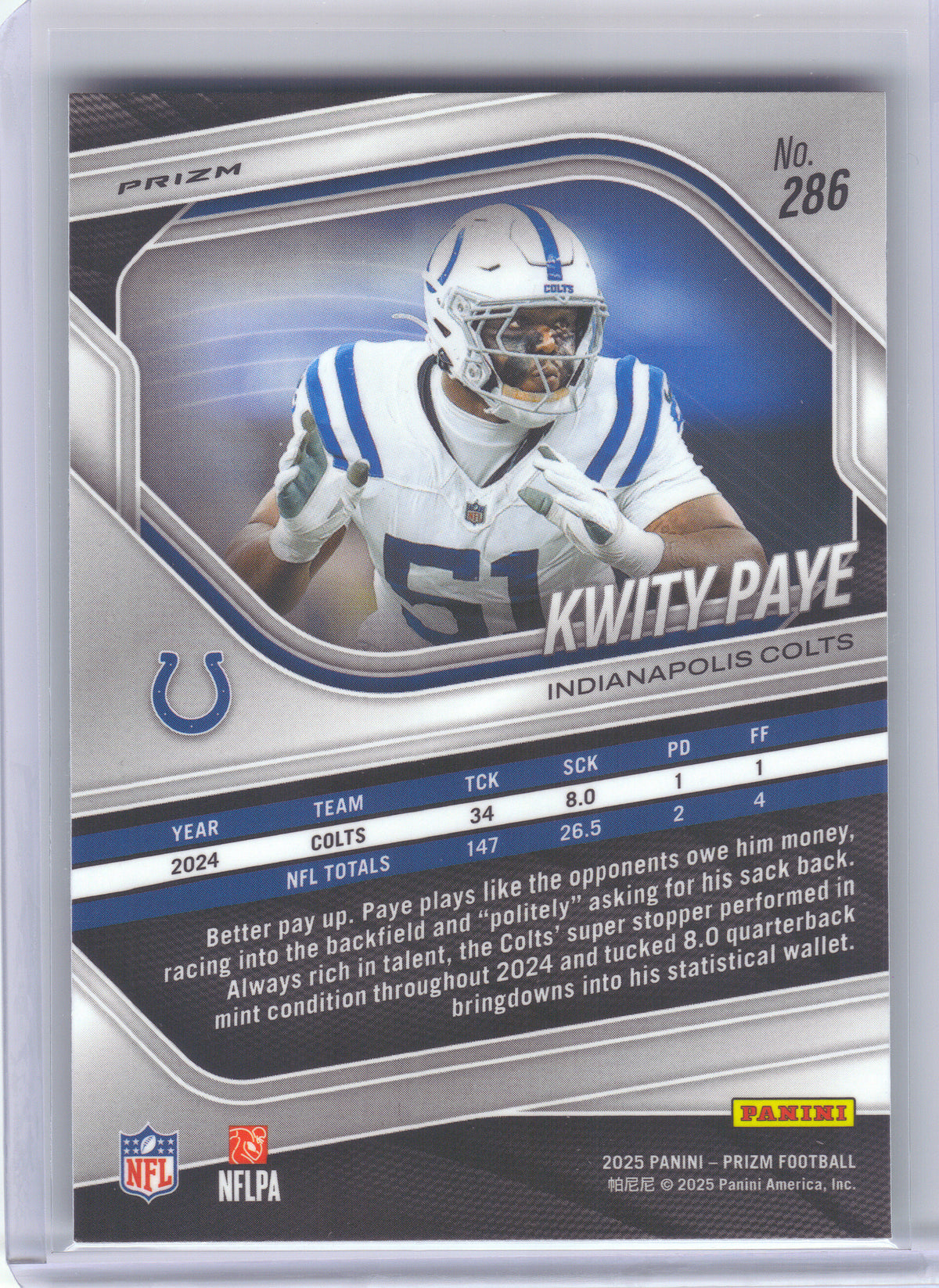 2025 Panini Prizm #286 Kwity Paye Neon Green Pulsar Indianapolis Colts