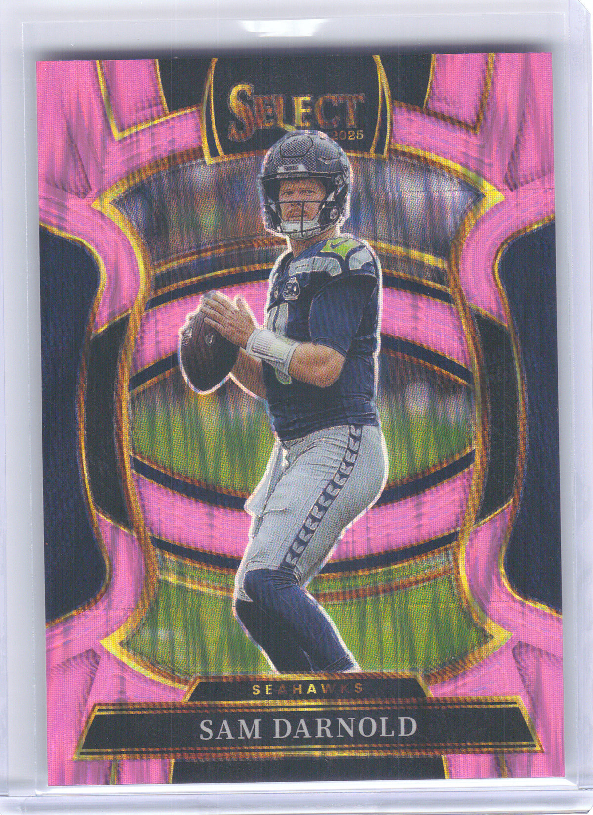 2025 Panini Select #13 Sam Darnold Pink Prizm Shock Seattle Seahawks