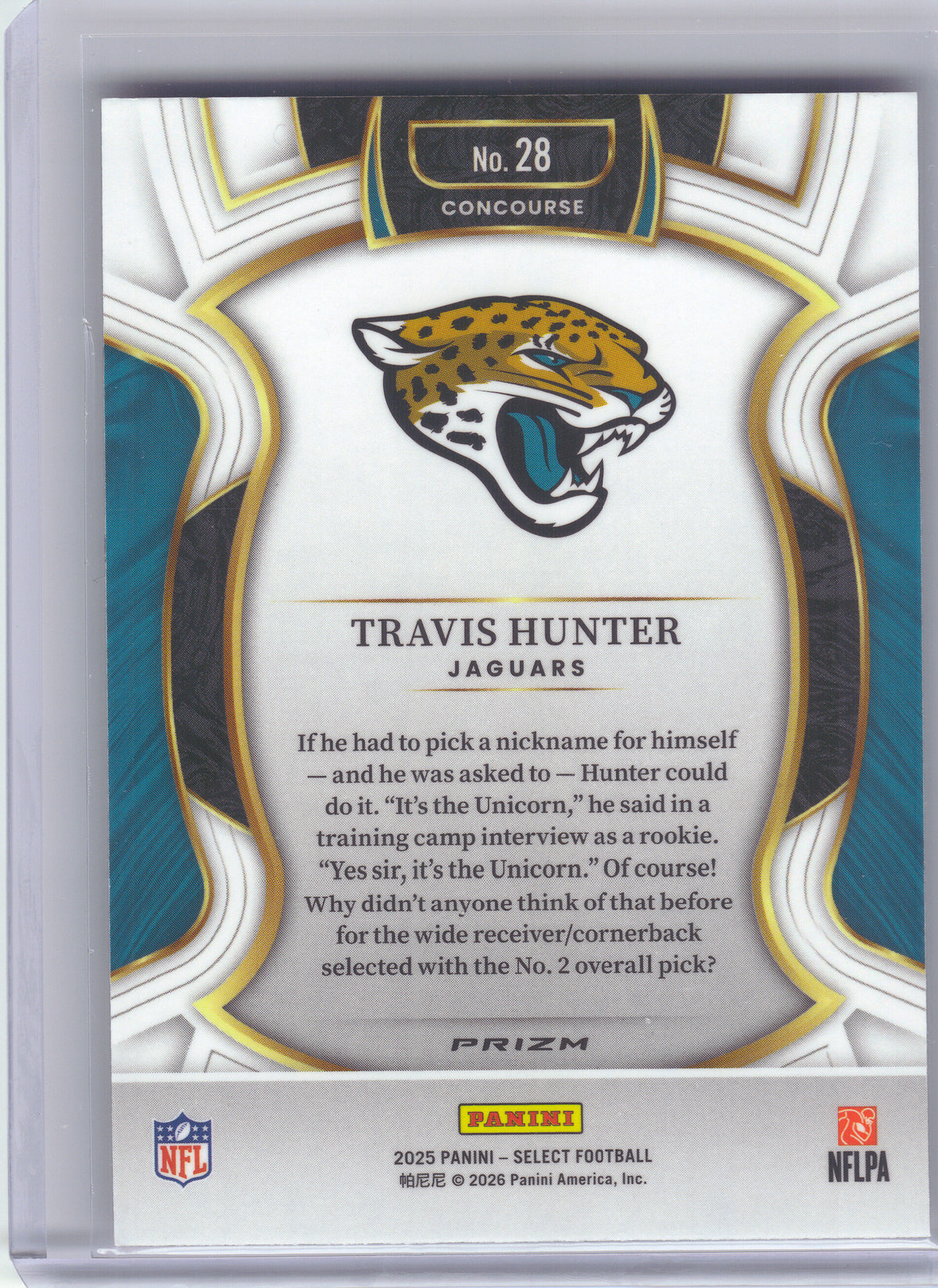 2025 Panini Select #28 Travis Hunter Pink Prizm Shock Jacksonville Jaguars RC