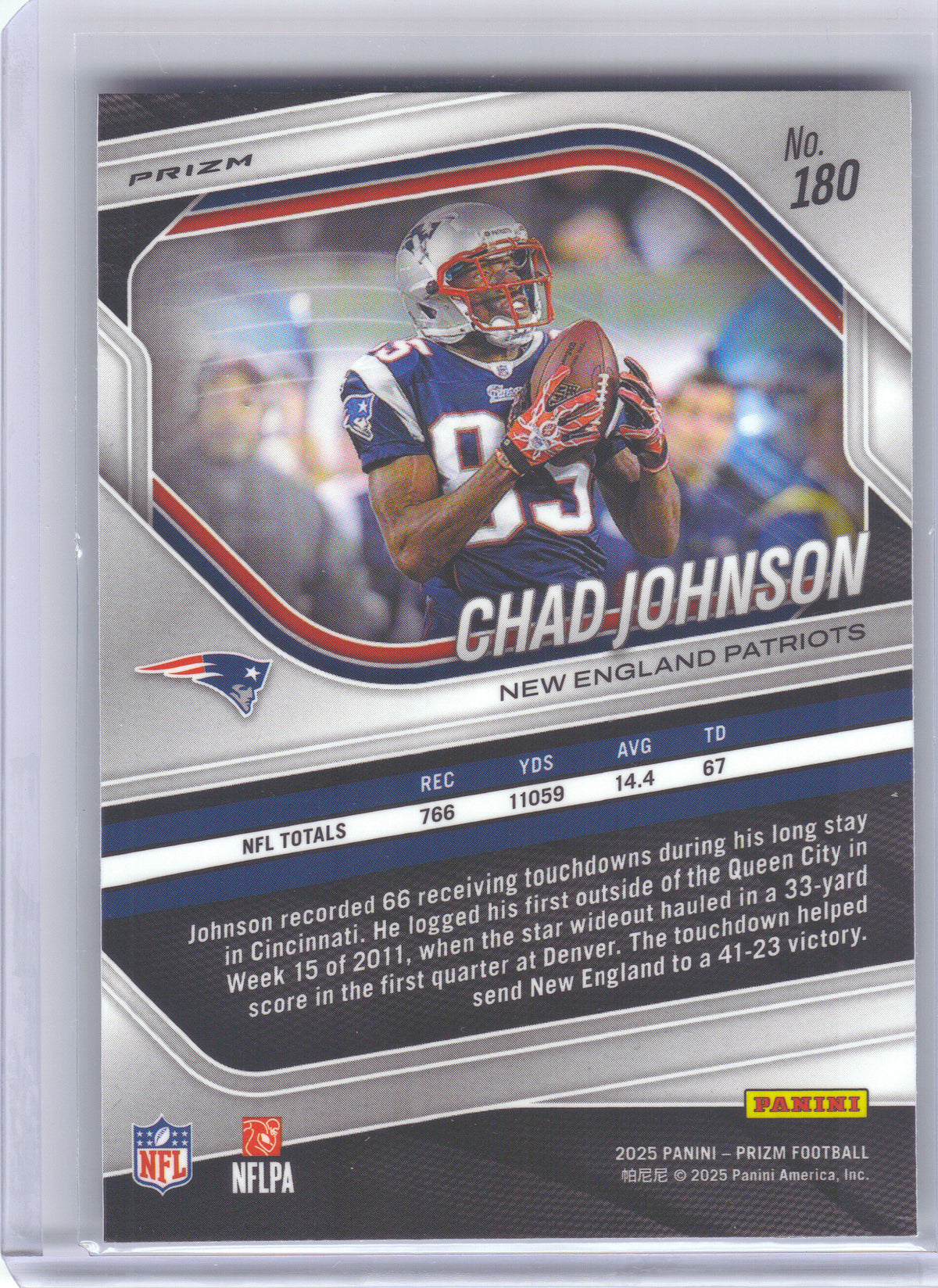 2025 Panini Prizm #180 Chad Johnson Silver New England Patriots