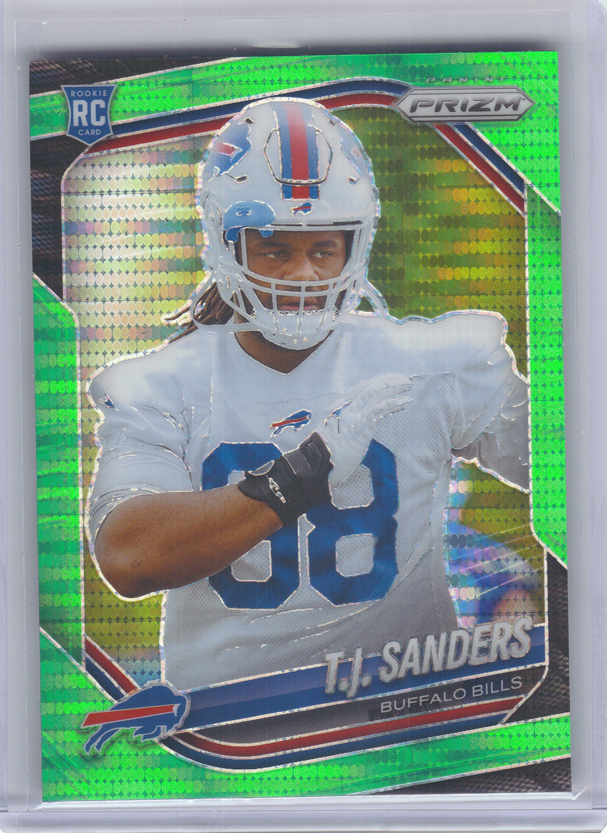 2025 Panini Prizm #338 T.J. Sanders Neon Green Pulsar Buffalo Bills