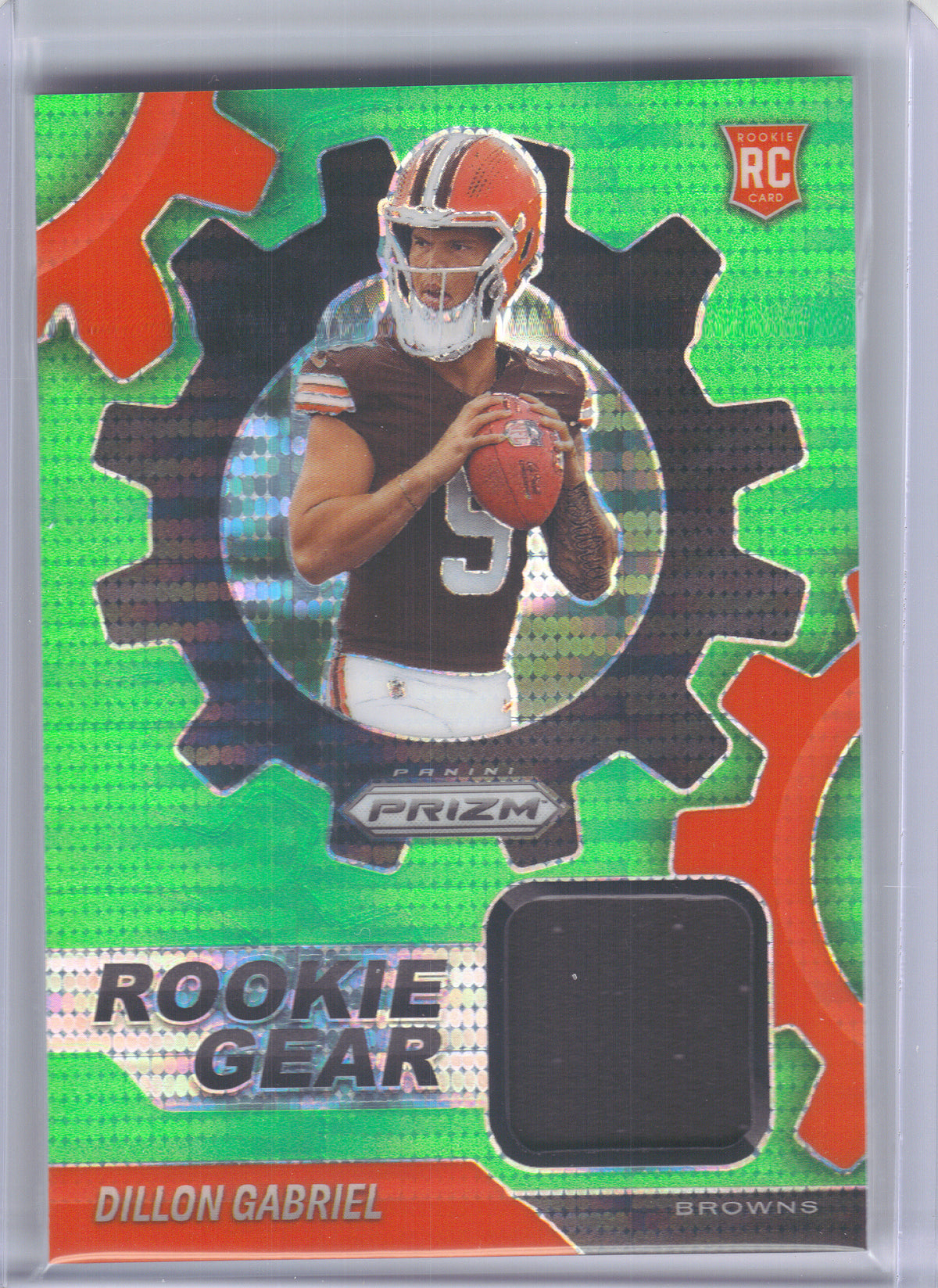 2025 Panini Prizm #RGR-DGL Dillon Gabriel Rookie Gear Neon Green Pulsar Cleveland Browns MEM