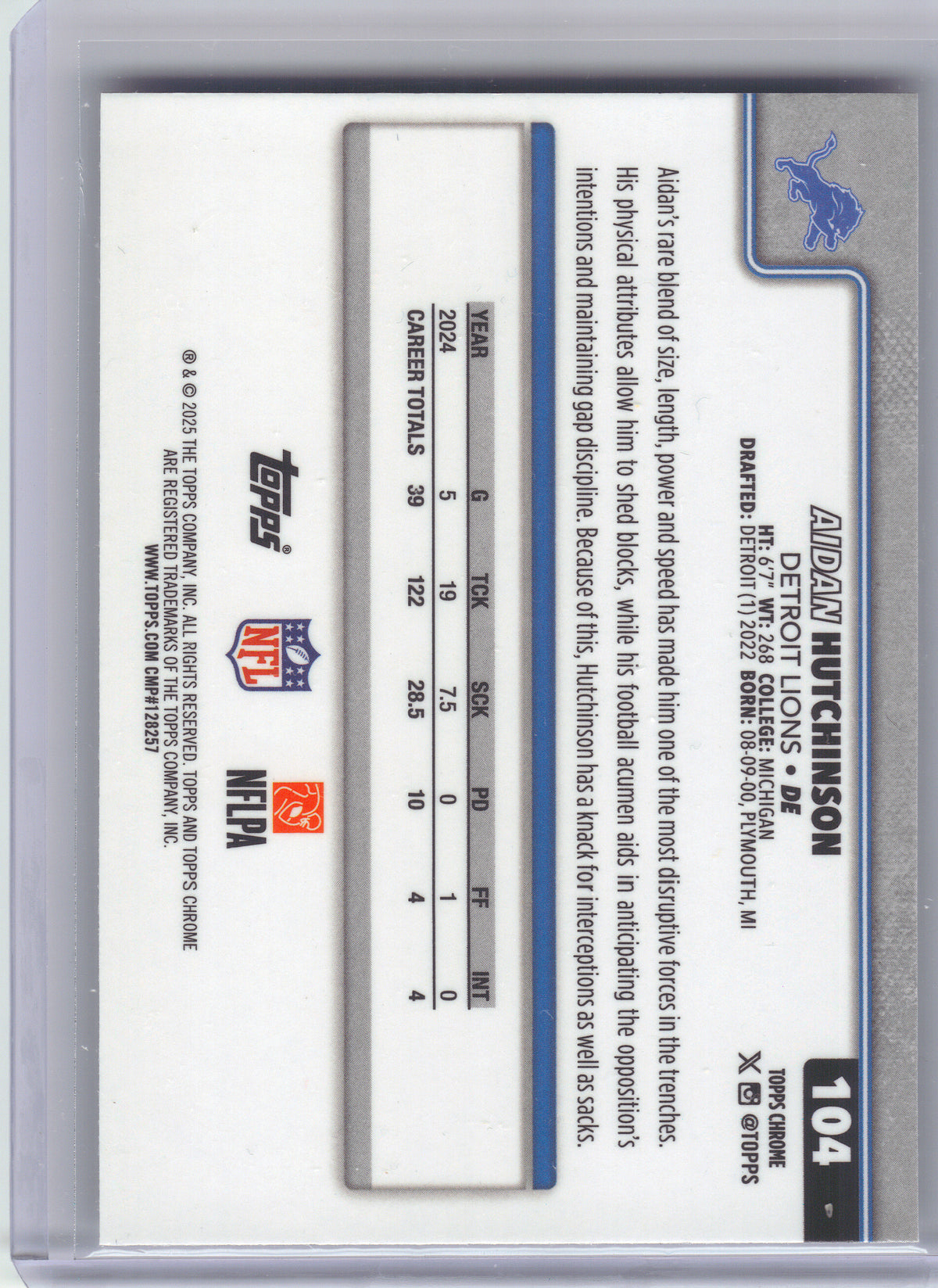 2025 Topps Chrome #104 Aidan Hutchinson Pulsar Refractor Detroit Lions