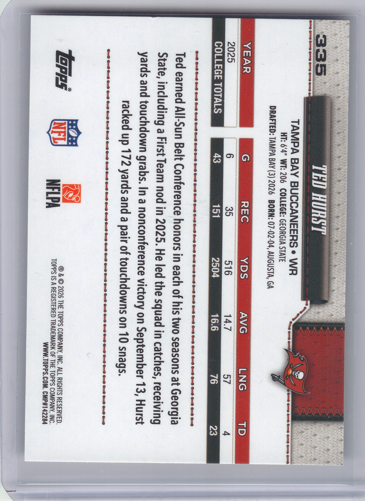 2026 Topps Flagship #335 Ted Hurst Holo Foil Tampa Bay Buccaneers