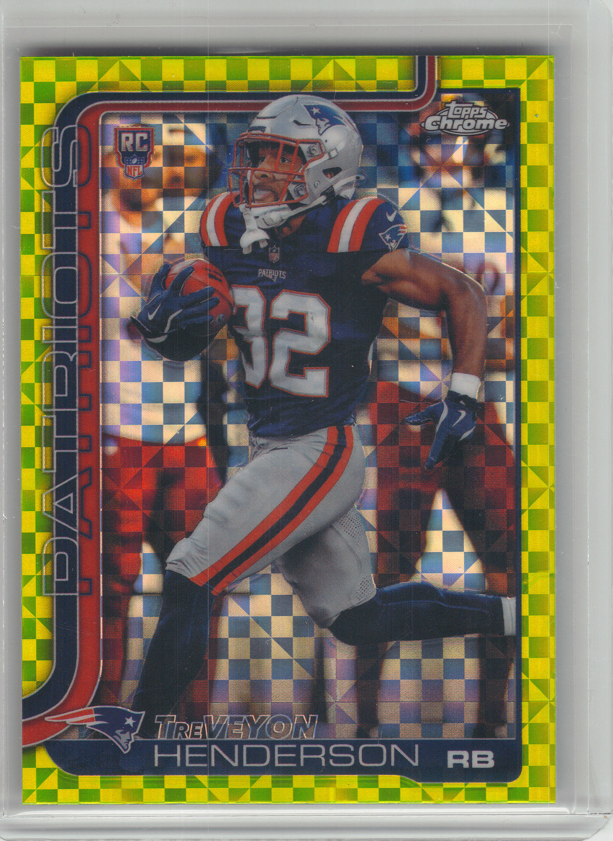 2025 Topps Chrome #328 TreVeyon Henderson Lime Green X-Fractor New England Patriots RC