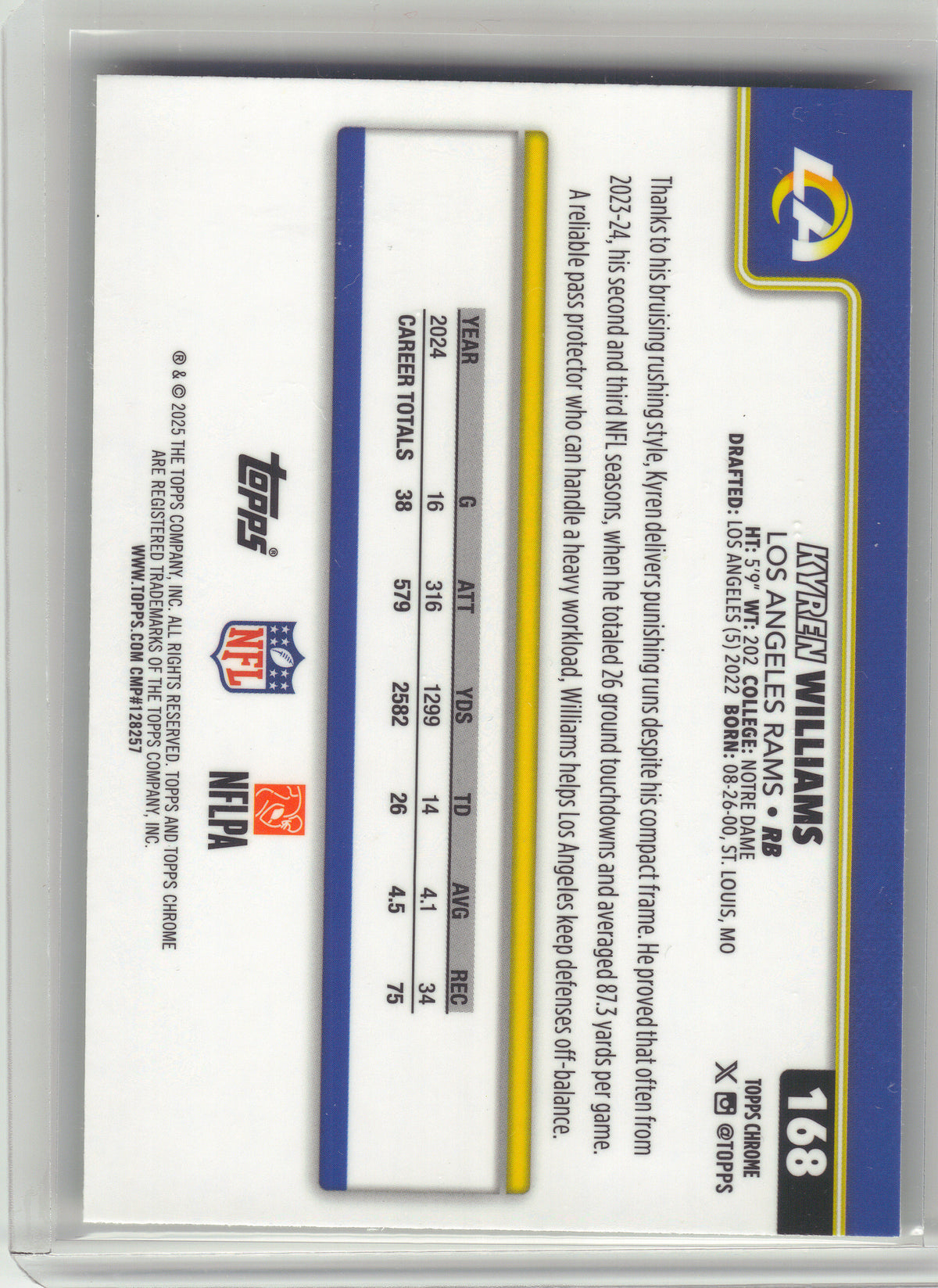 2025 Topps Chrome #168 Kyren Williams Lime Green X-Fractor Los Angeles Rams