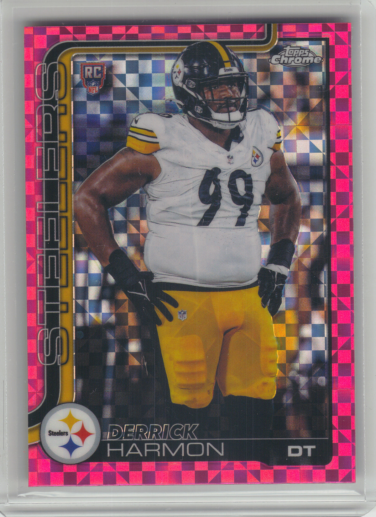 2025 Topps Chrome #361 Derrick Harmon Hot Pink X-Fractor Pittsburgh Steelers RC