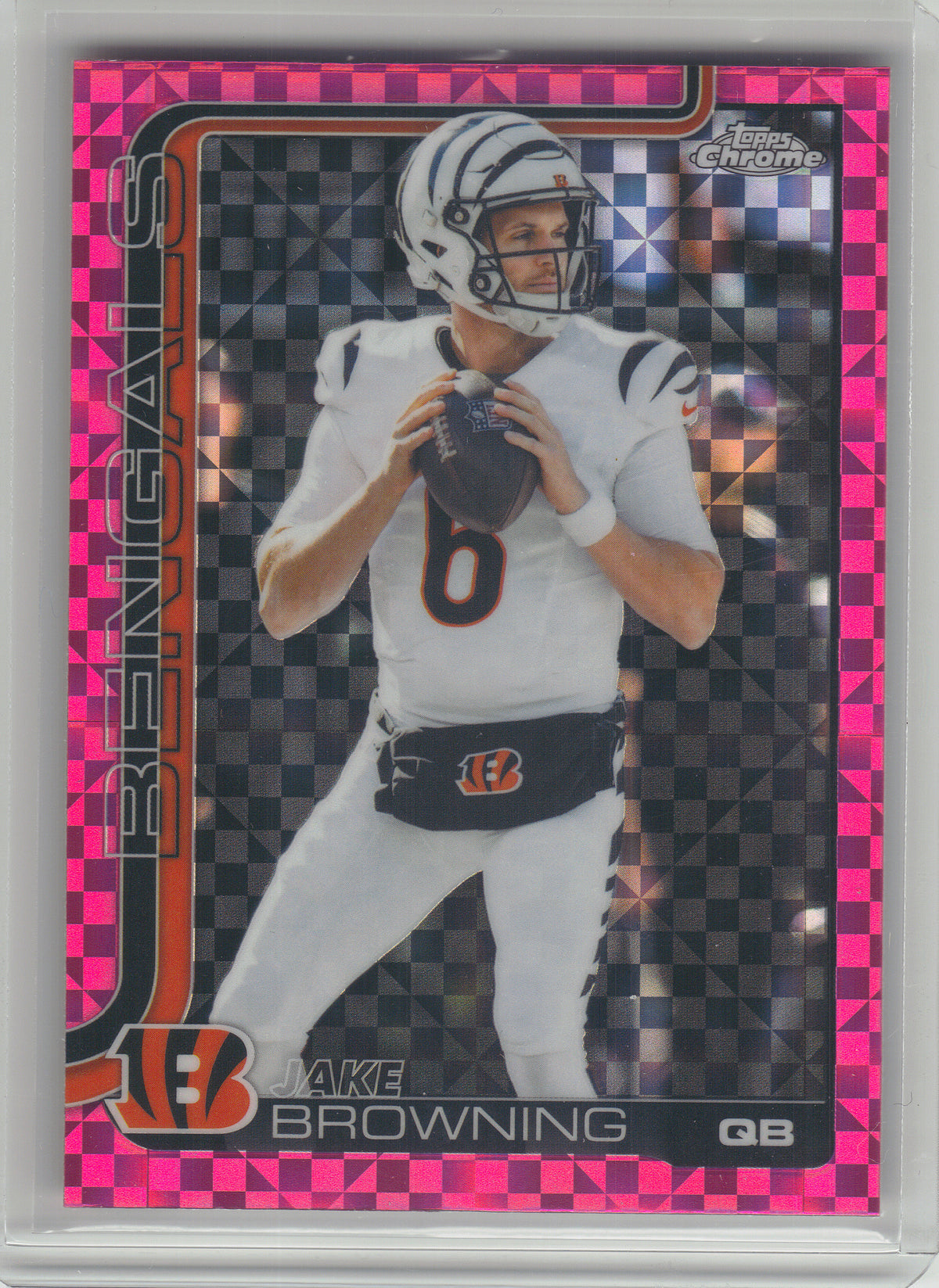 2025 Topps Chrome #63 Jake Browning Hot Pink X-Fractor Cincinnati Bengals