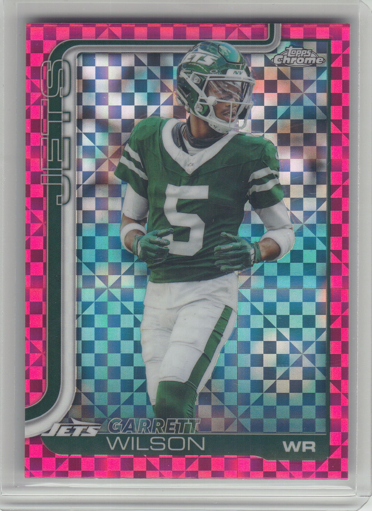 2025 Topps Chrome #235 Garrett Wilson Hot Pink X-Fractor New York Jets