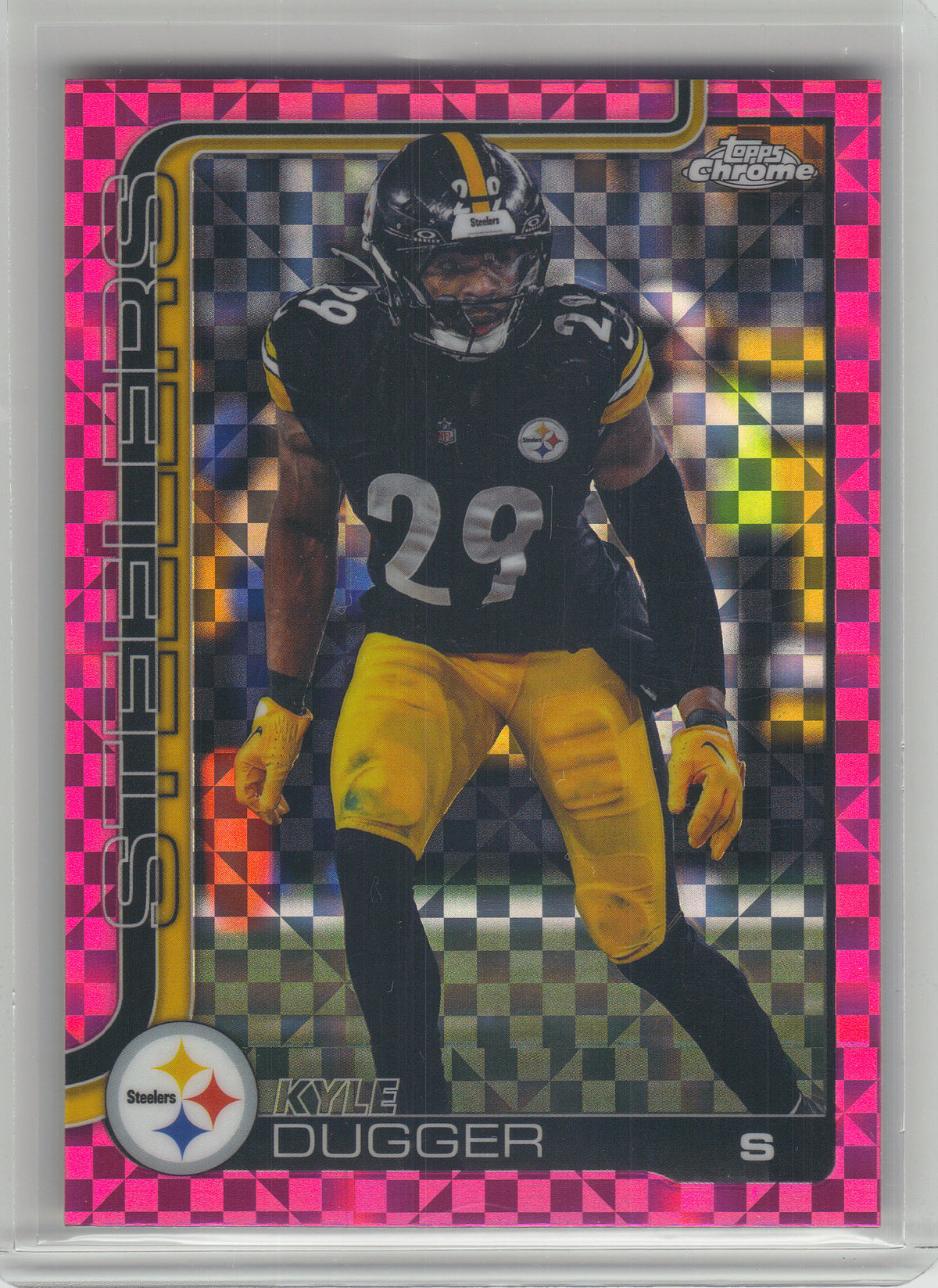 2025 Topps Chrome #211 Kyle Dugger Hot Pink X-Fractor Pittsburgh Steelers