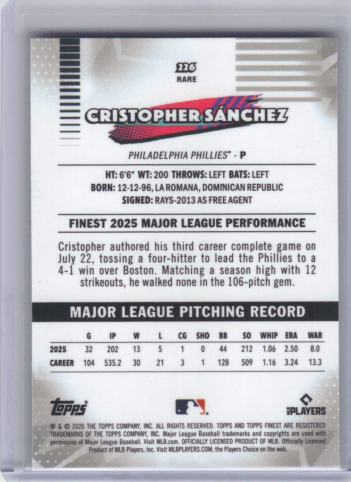 2026 Finest #226 Cristopher Sánchez Mini-Diamond Refractors Philadelphia Phillies