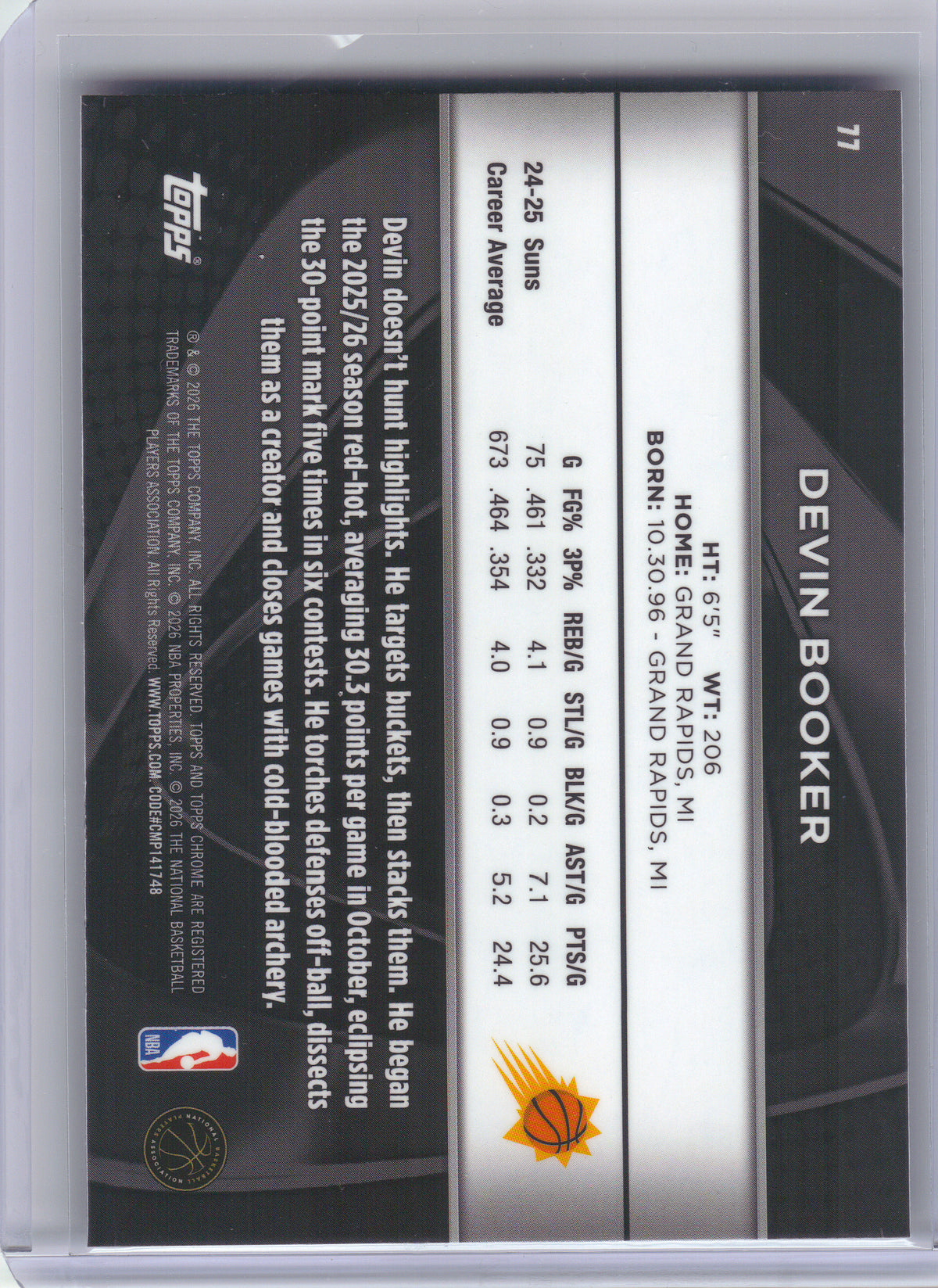 2025-26 Topps Chrome Black #77 Devin Booker Phoenix Suns
