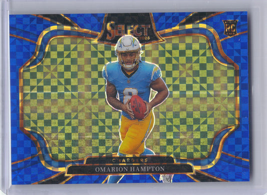 2025 Panini Select #402 Omarion Hampton Blue Prizm #/75 Los Angeles Chargers SN
