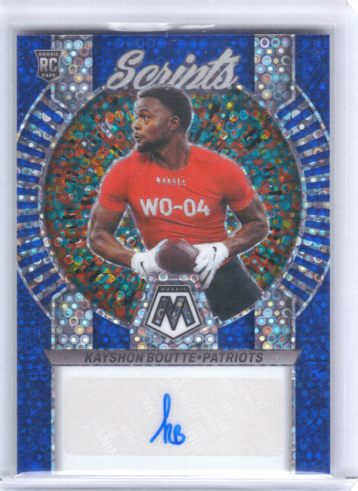 2023 Panini Mosaic #RS-KB Kayshon Boutte Rookie Scripts No Huddle Blue New England Patriots AU