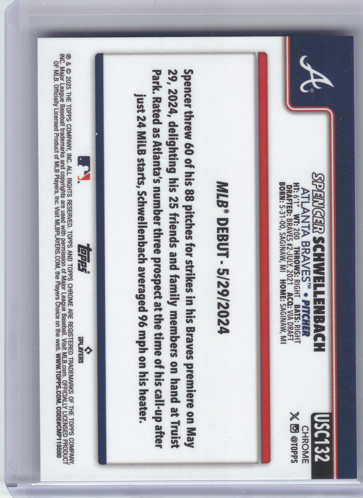 2025 Topps Chrome Update #USC132 Spencer Schwellenbach Atlanta Braves