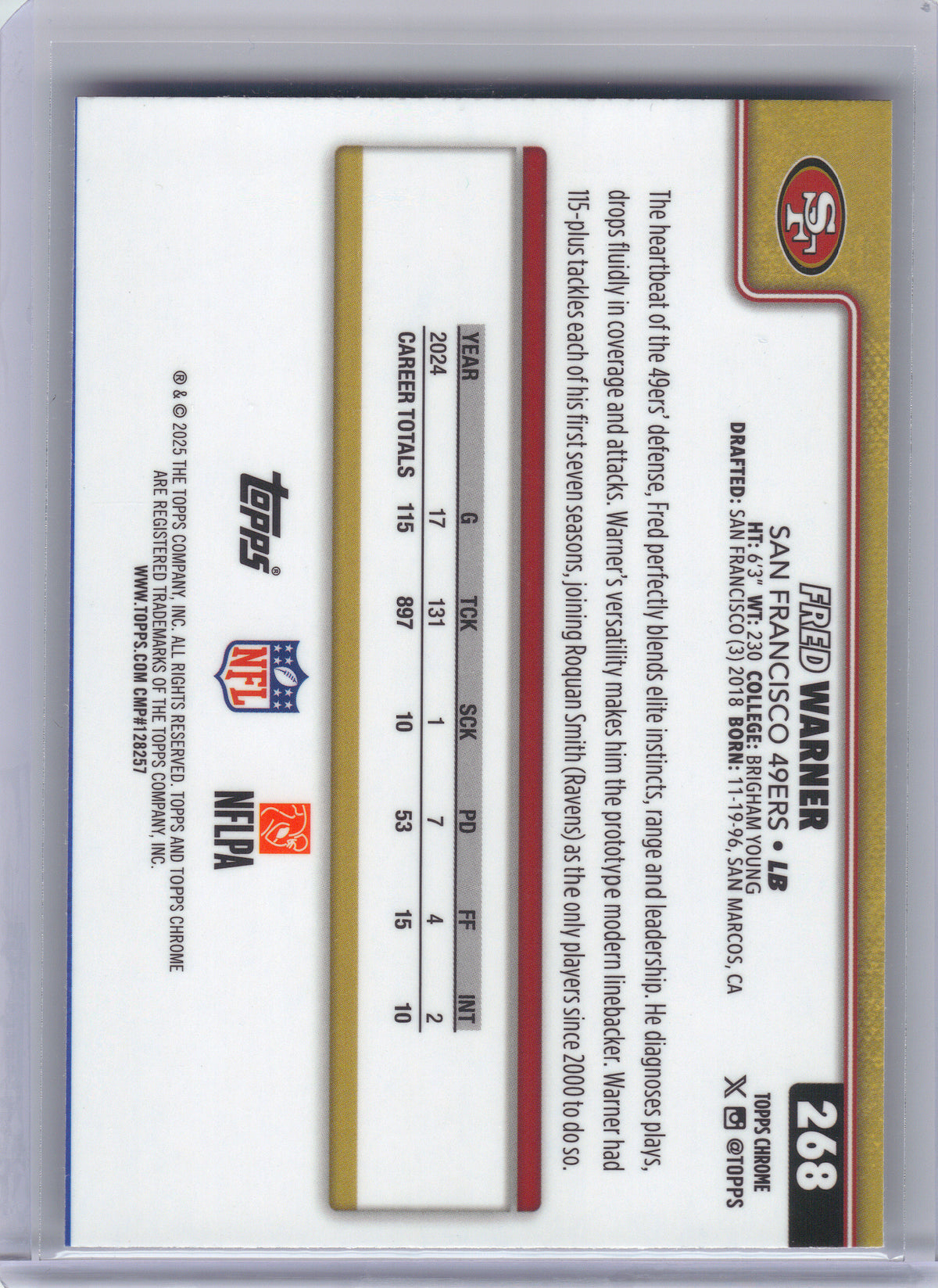 2025 Topps Chrome #268 Fred Warner Pulsar Refractor San Francisco 49ers